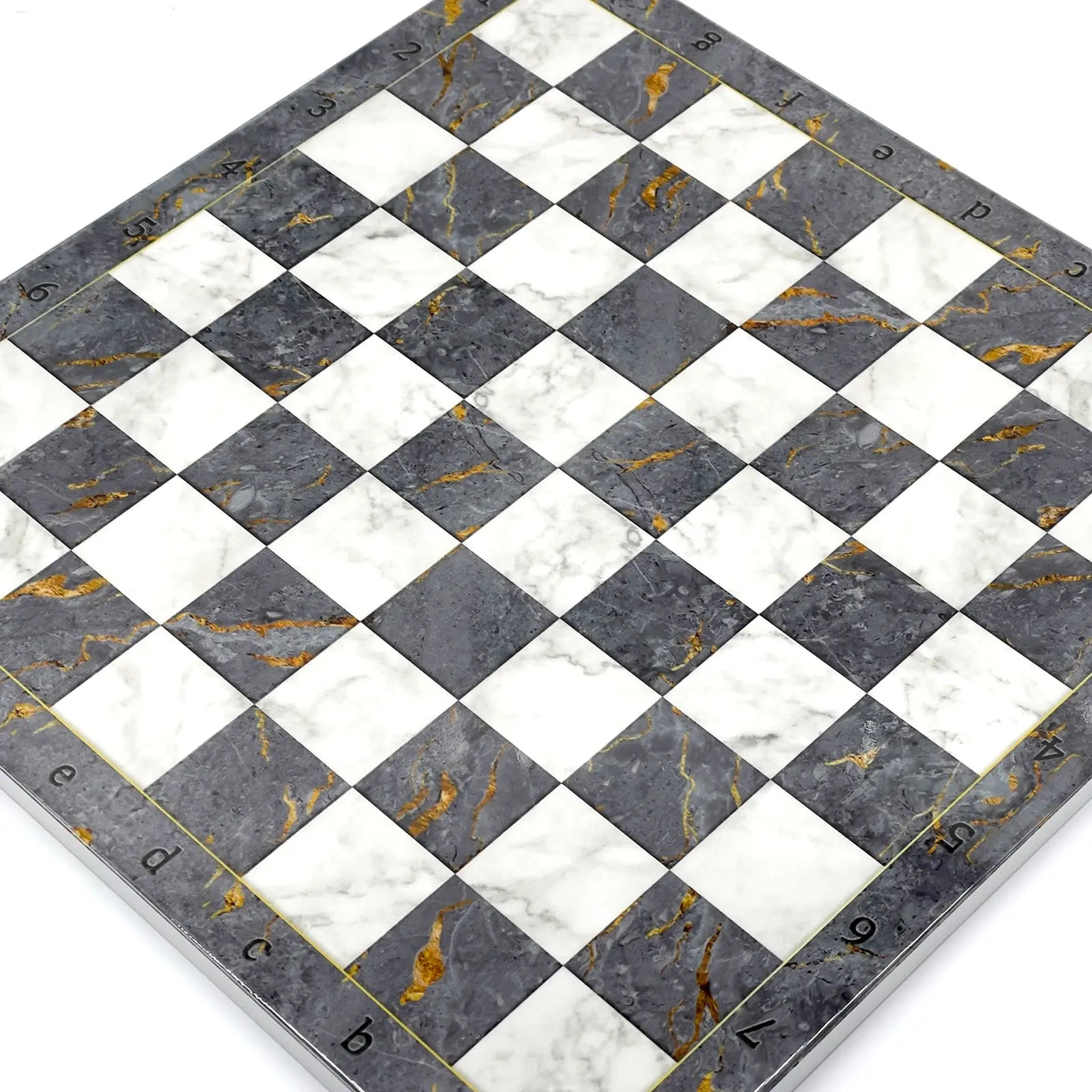 14" Gray Marble Pattern Wooden Set With Wooden Chess Pieces Set