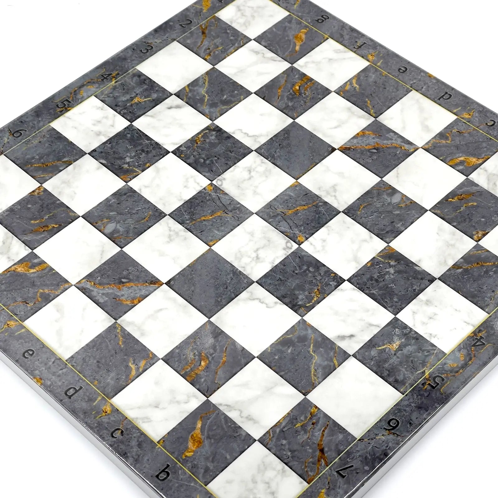 14" Gray Marble Pattern Wooden Set With Wooden Chess Pieces Set