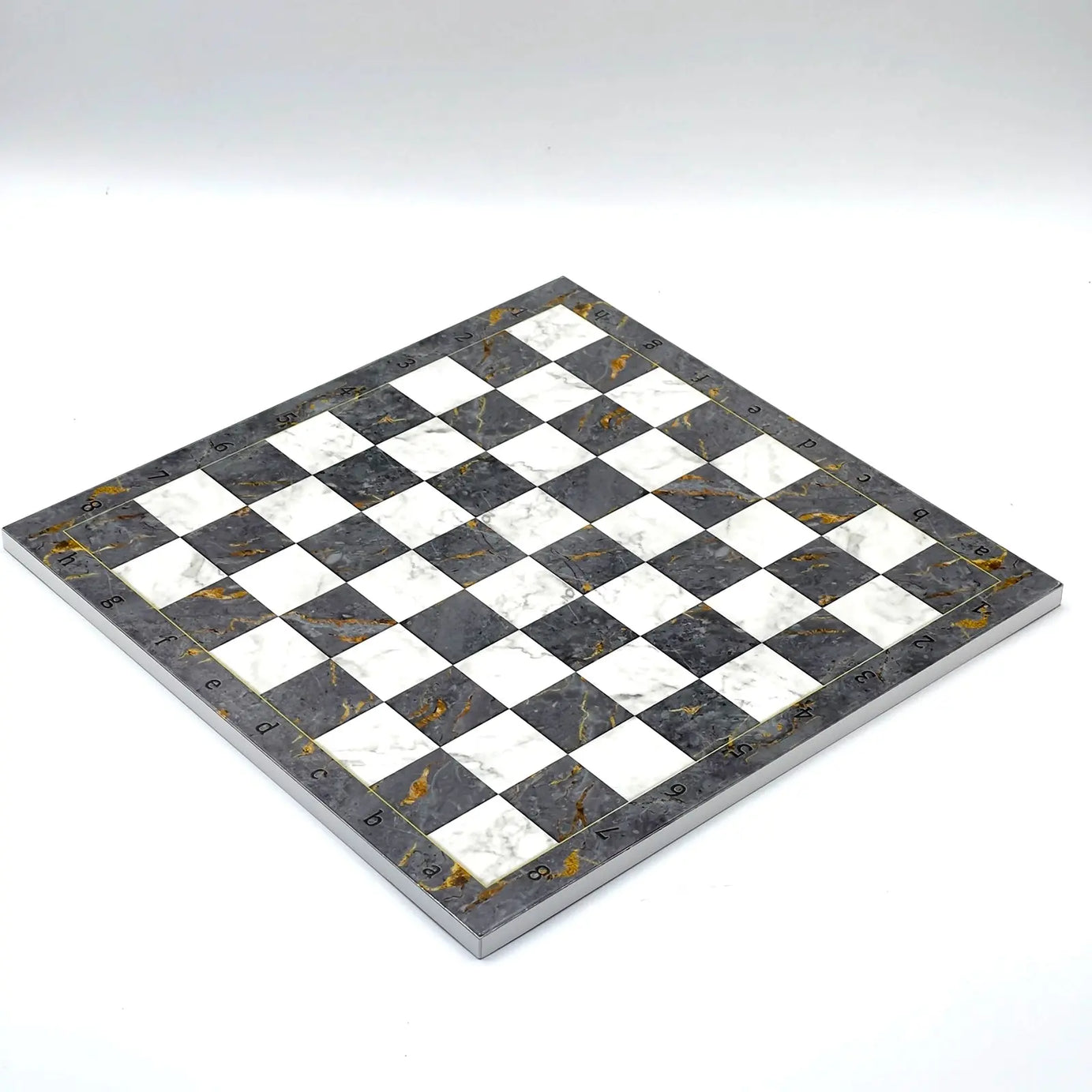 14" Gray Marble Pattern Wooden Set With Wooden Chess Pieces Set