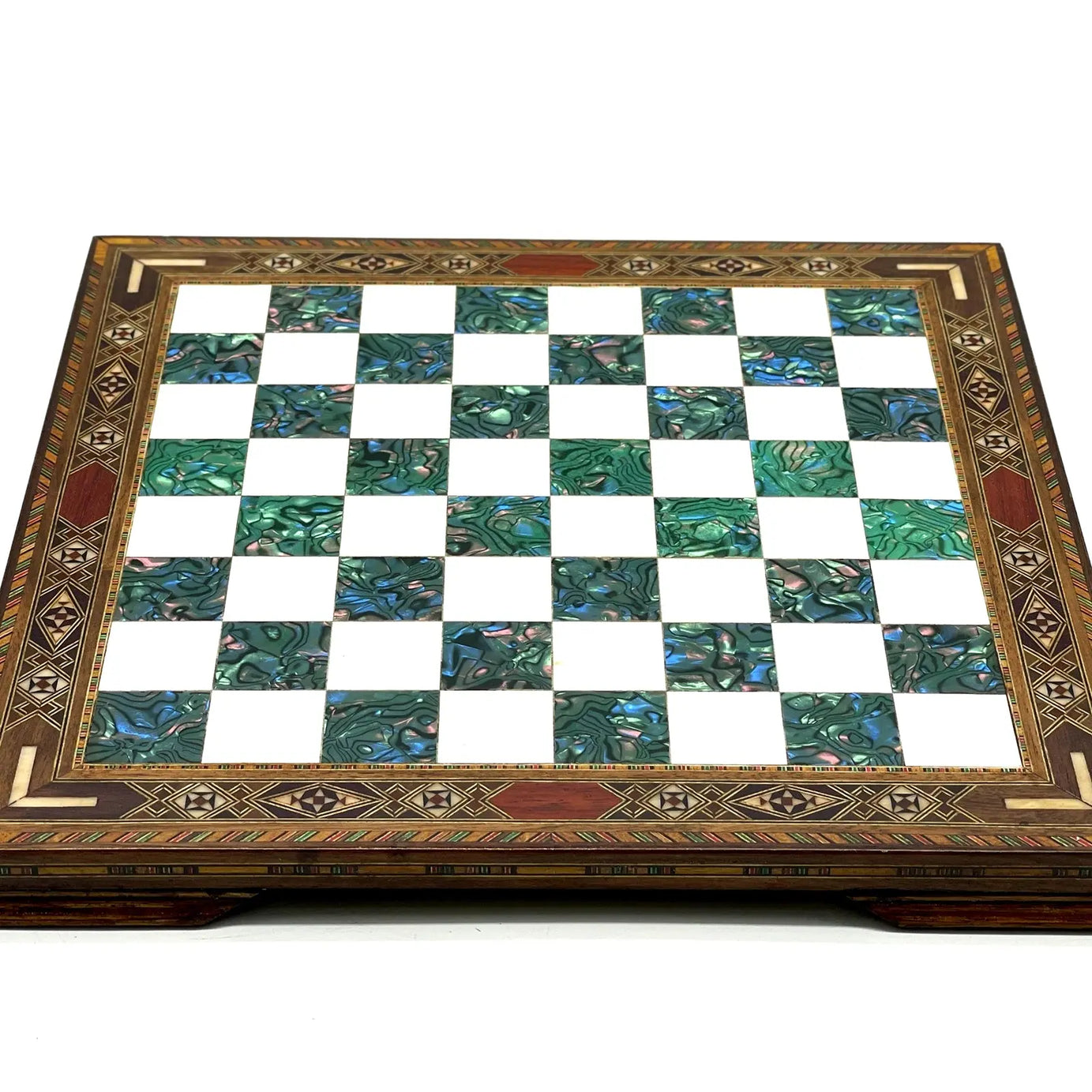 13" Personalized Green Chess Set with Greek Metal Chess Pieces