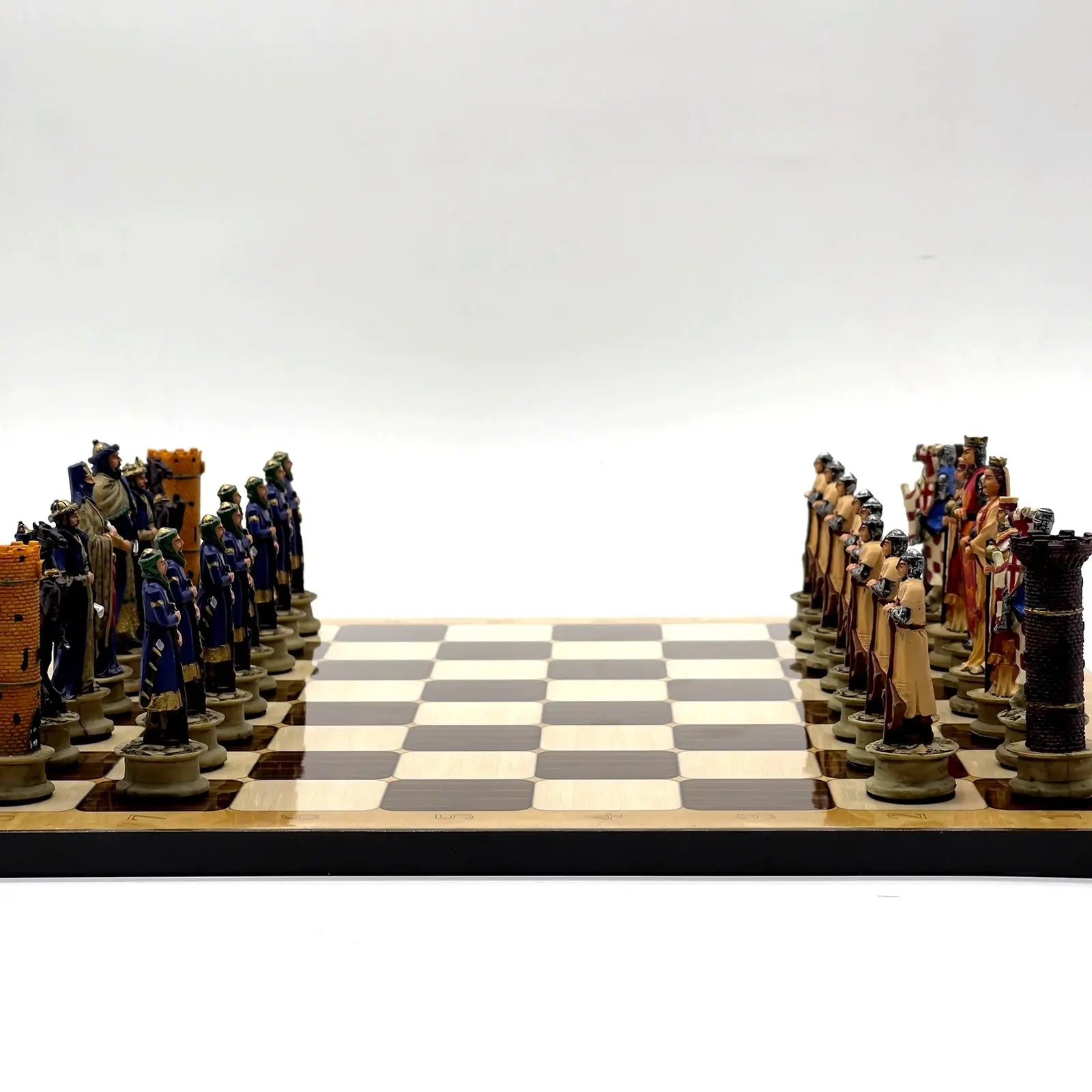 14" Brown Marble Patterned Chess Set with Crusaders Polyester Chess Pieces