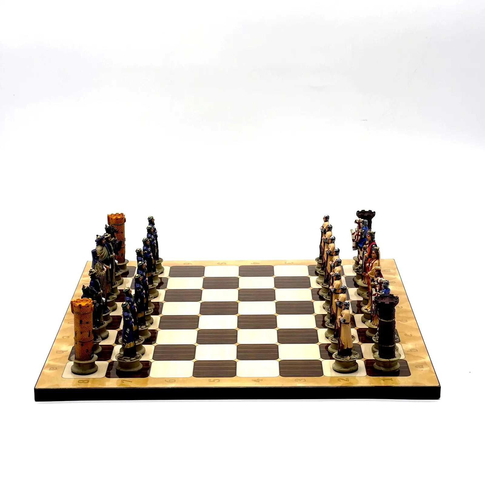 14" Brown Marble Patterned Chess Set with Crusaders Polyester Chess Pieces
