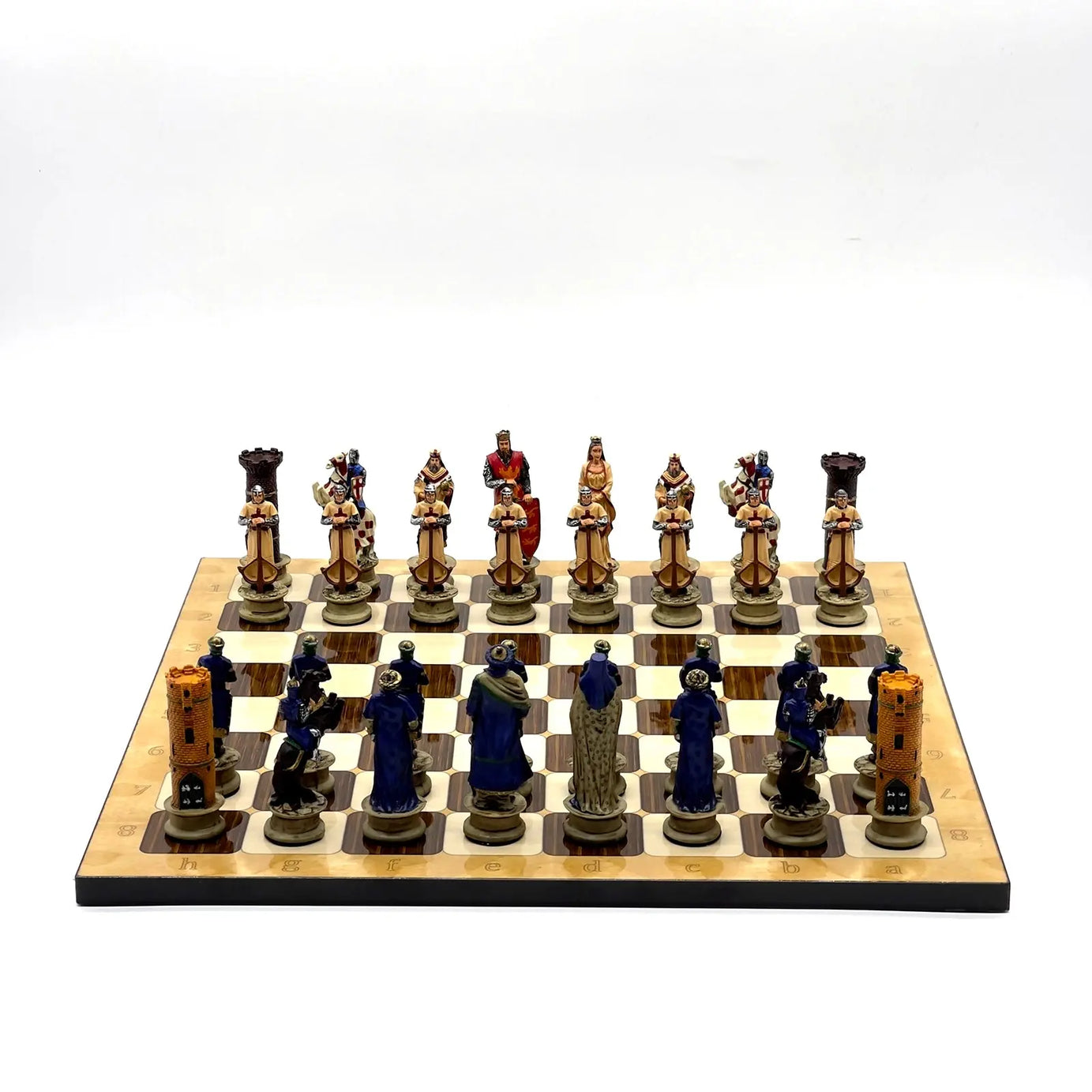 14" Brown Marble Patterned Chess Set with Crusaders Polyester Chess Pieces