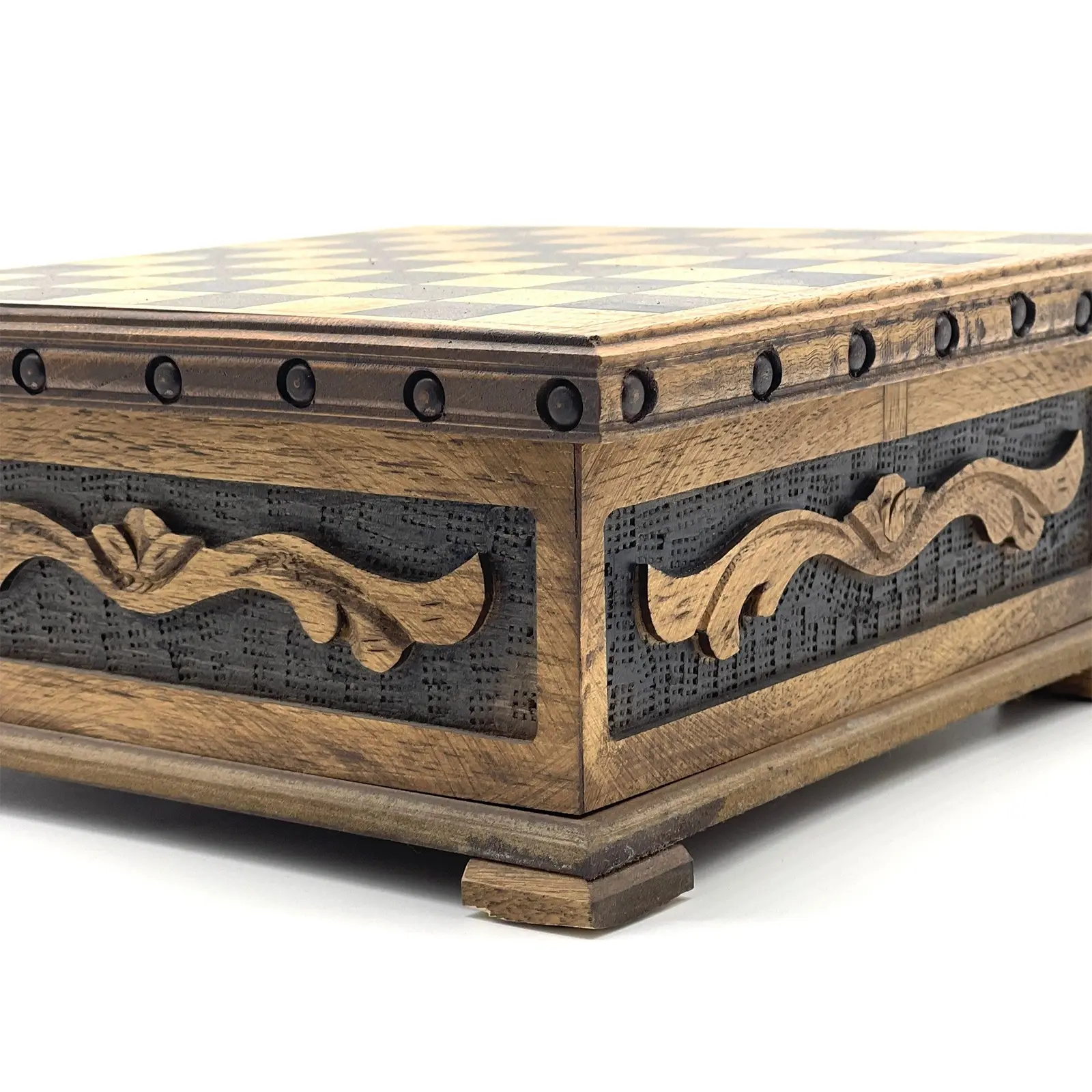 10" Personalized Wooden Chess Box with Hidden Compartment, Romans Metal Chess Pieces