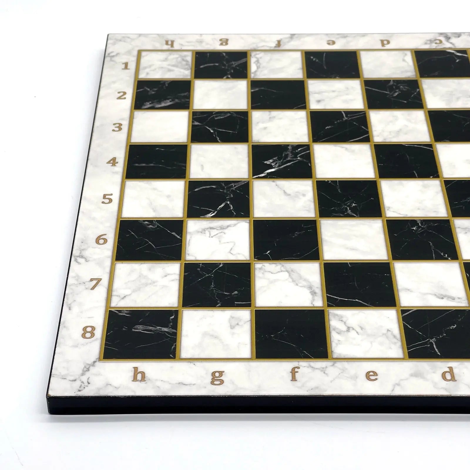 14" Black-White Marble Patterned Wooden Set with Wooden Chess Pieces
