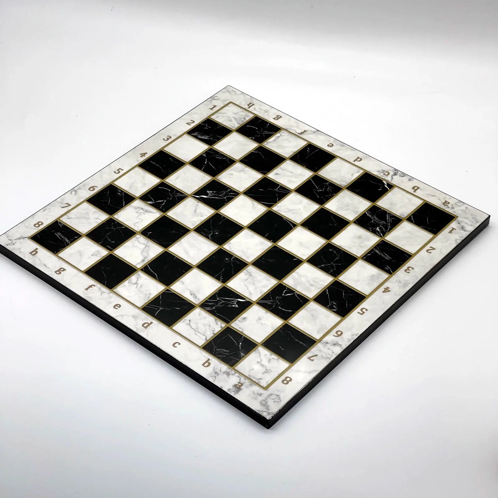 14" Black-White Marble Patterned Wooden Set with Wooden Chess Pieces