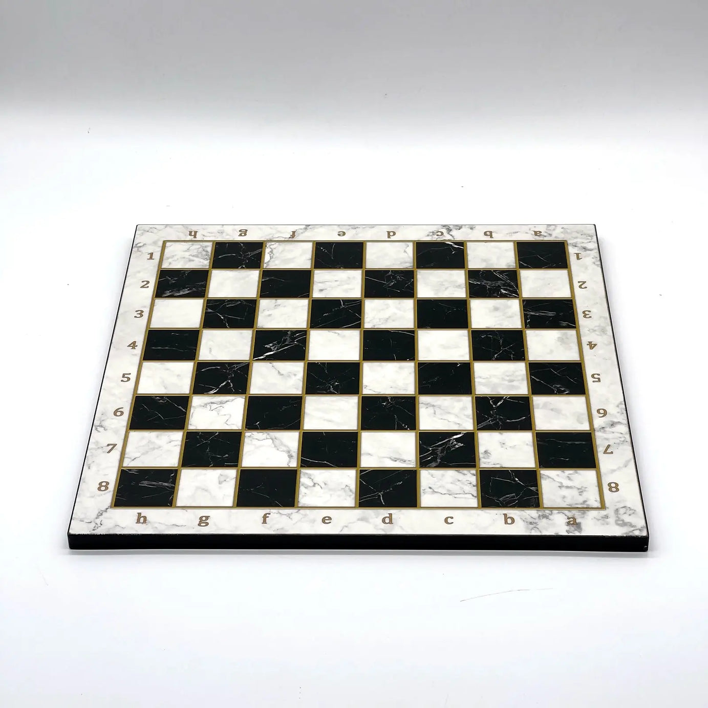 14" Black-White Marble Patterned Wooden Set with Wooden Chess Pieces