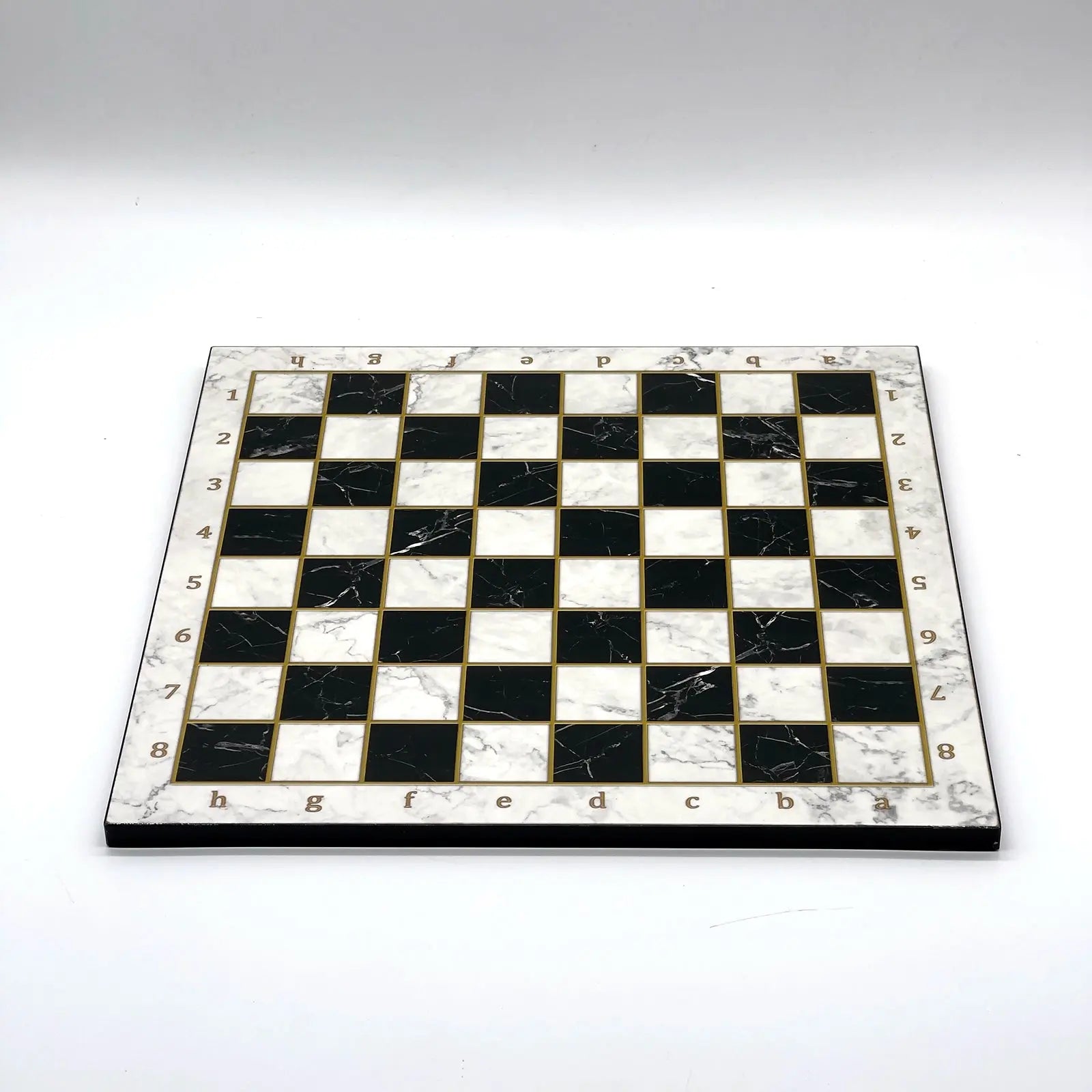 14" Black-White Marble Patterned Wooden Set with Wooden Chess Pieces