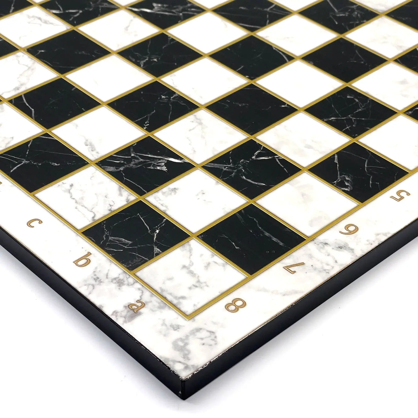 14" Black-White Marble Patterned Wooden Set with Wooden Chess Pieces
