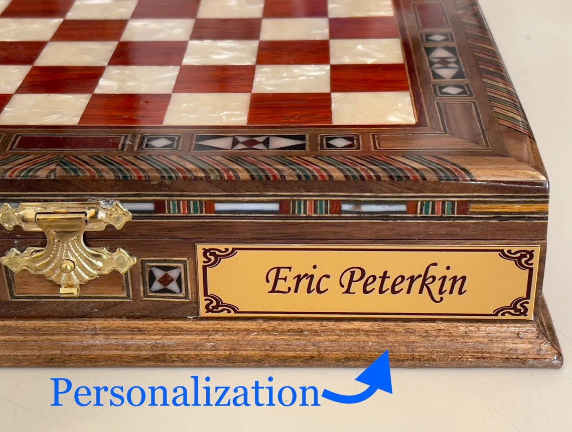 15.3" Personalized Luxury Storage Chess Set with Romans Metal Chess Pieces