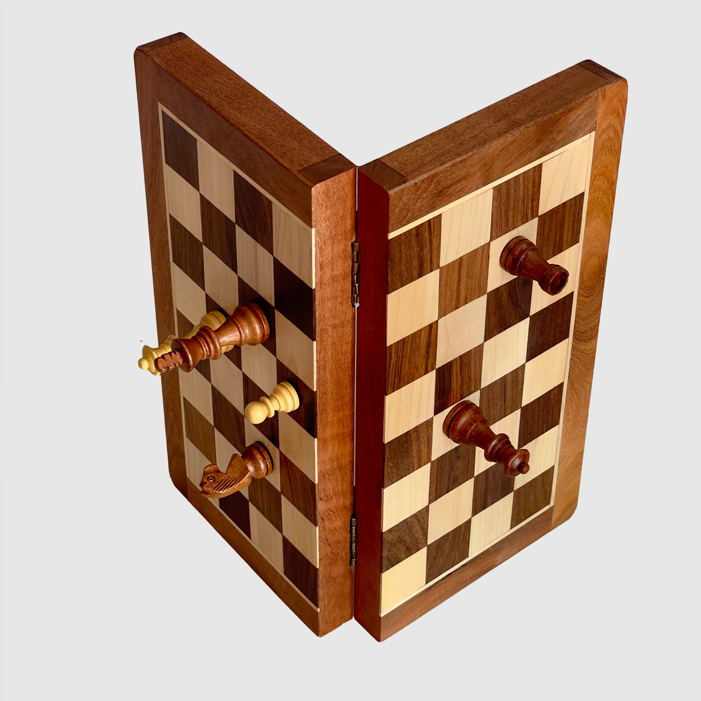 12" Inches Solid Wood Magnetic Travel Chess Set, Ideal Gift for Her and Him