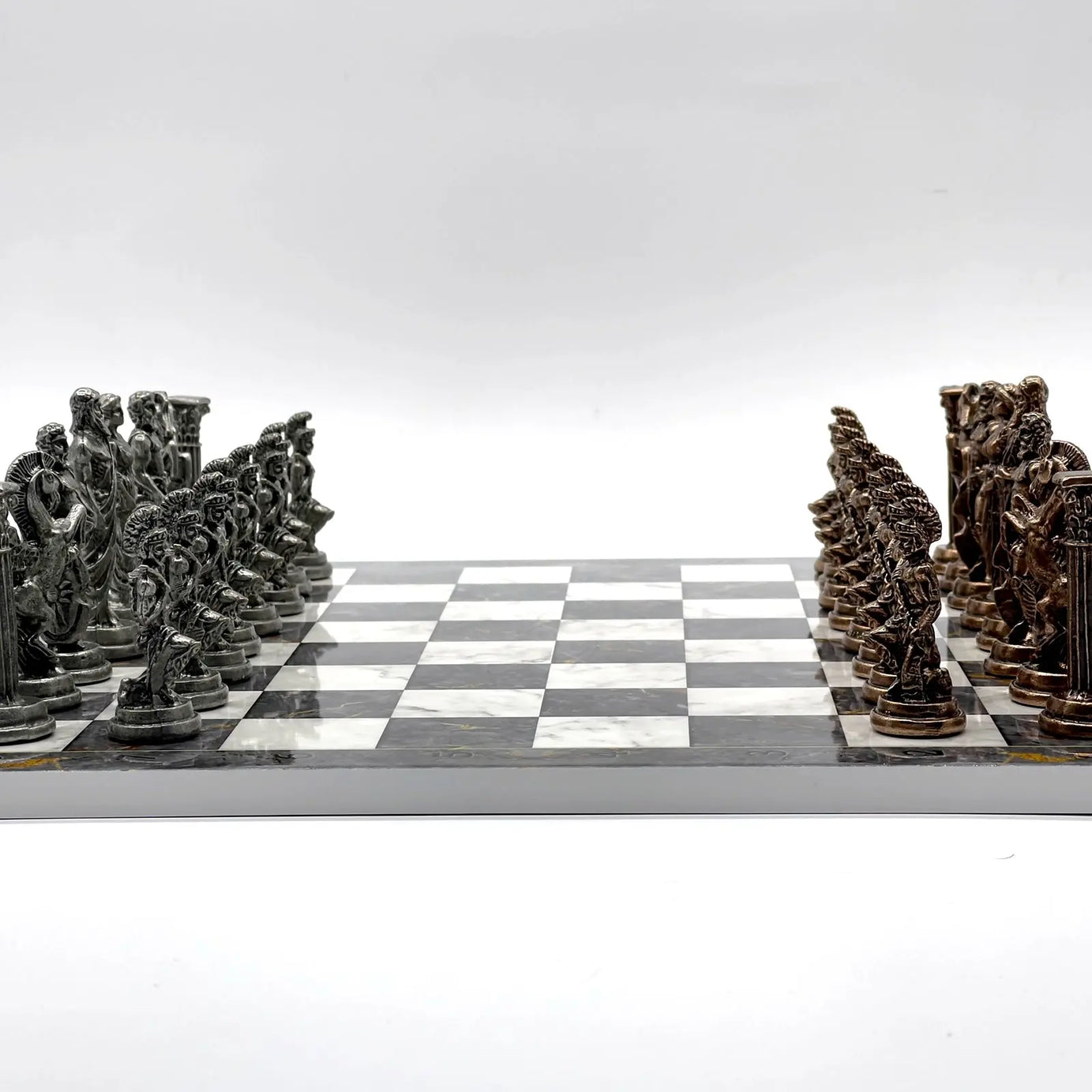 14" Gray Marble Pattern Chess Set With Pegasus Metal Chess Pieces