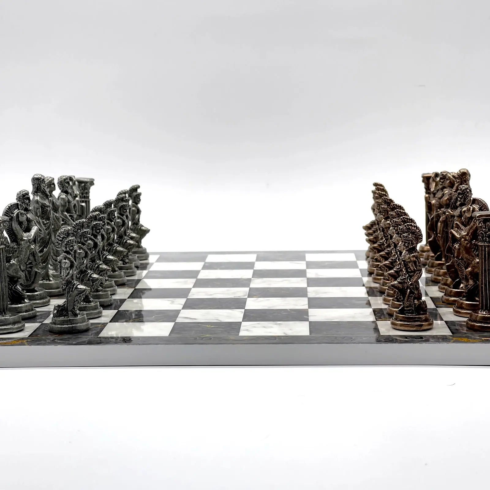 14" Gray Marble Pattern Chess Set With Pegasus Metal Chess Pieces