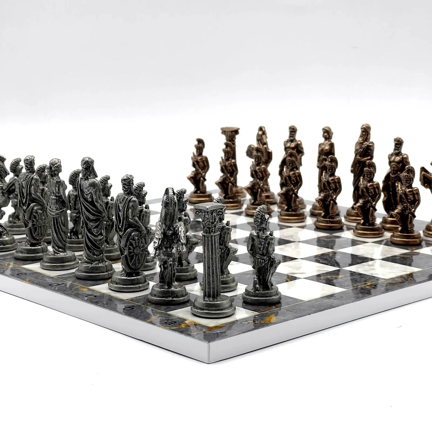 14" Gray Marble Pattern Chess Set With Pegasus Metal Chess Pieces