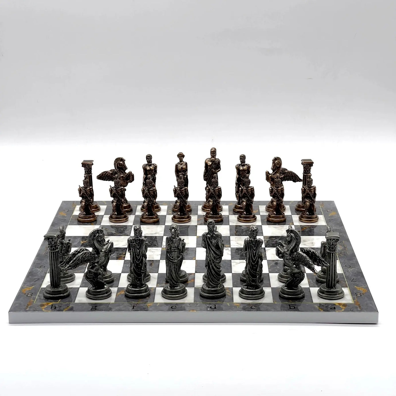 14" Gray Marble Pattern Chess Set With Pegasus Metal Chess Pieces