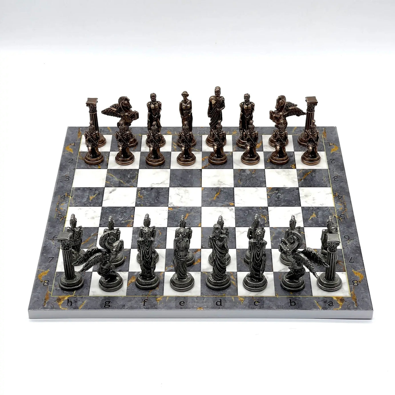 14" Gray Marble Pattern Chess Set With Pegasus Metal Chess Pieces
