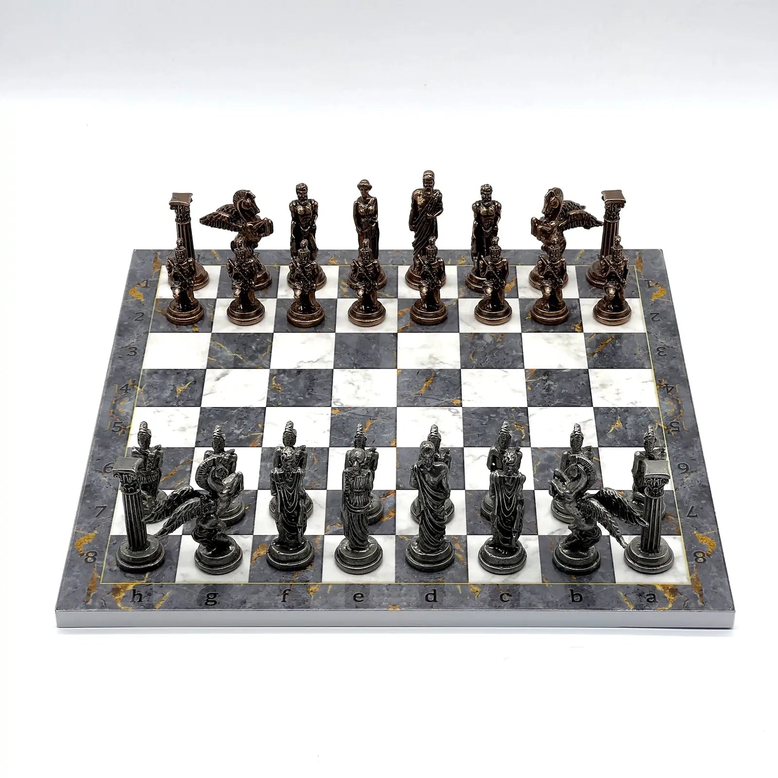 14" Gray Marble Pattern Chess Set With Pegasus Metal Chess Pieces