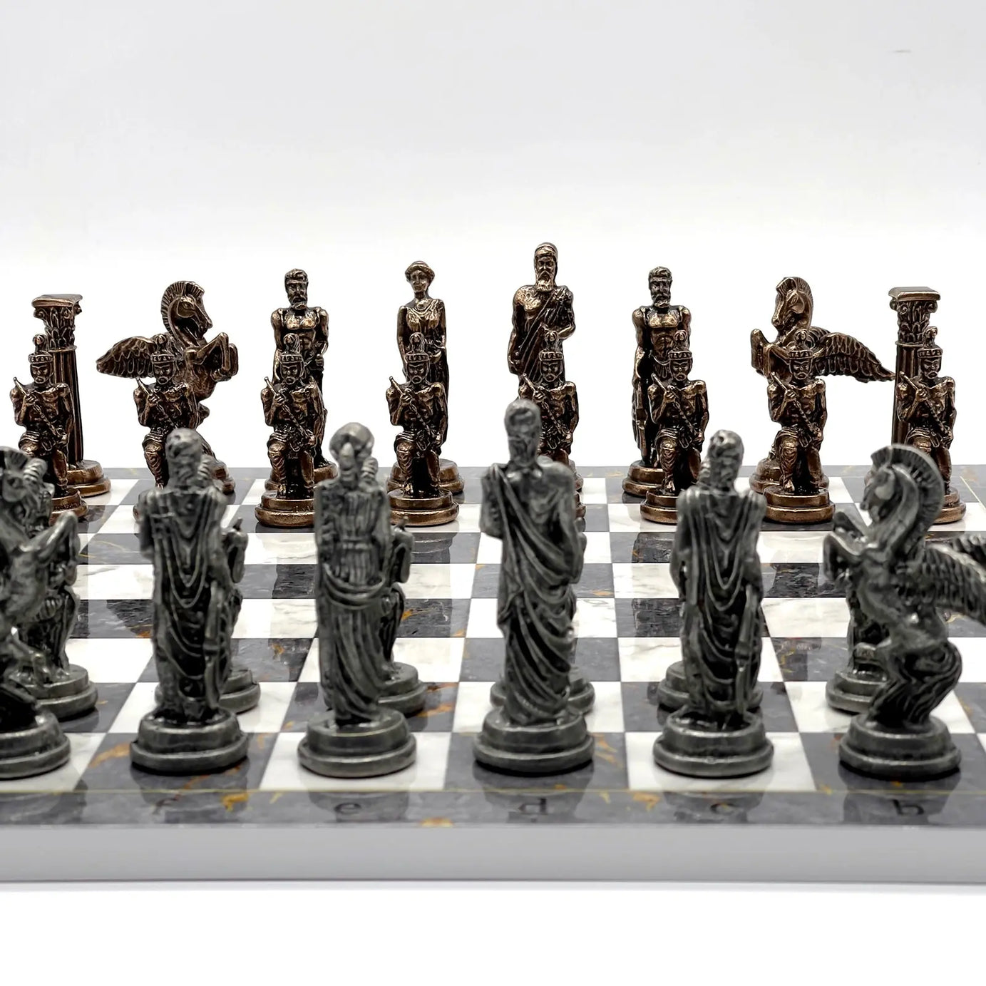 14" Gray Marble Pattern Chess Set With Pegasus Metal Chess Pieces