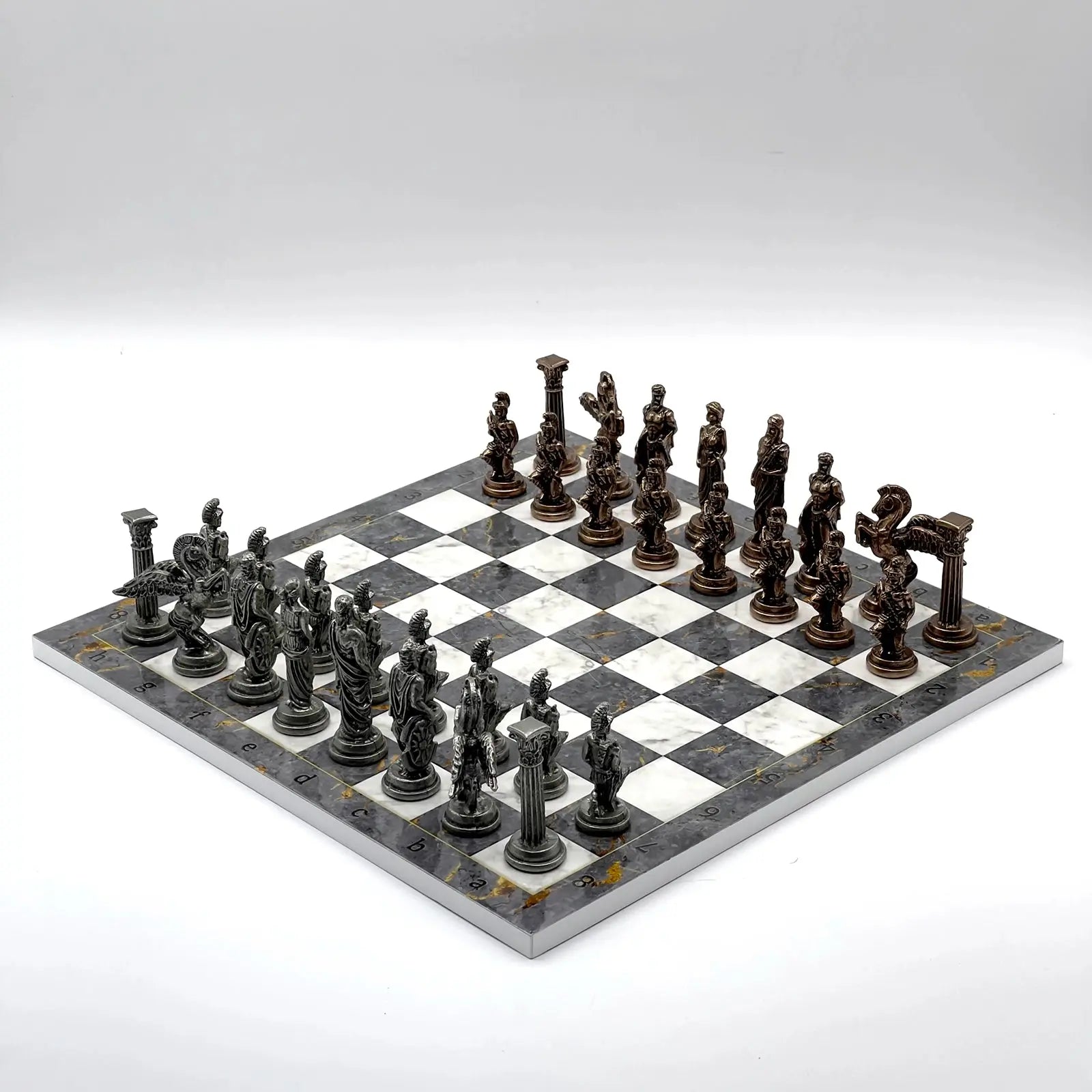 14" Gray Marble Pattern Chess Set With Pegasus Metal Chess Pieces