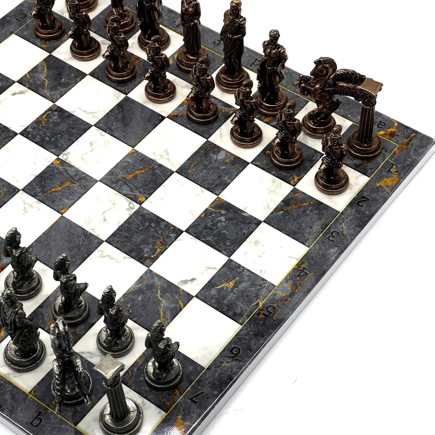 14" Gray Marble Pattern Chess Set With Pegasus Metal Chess Pieces