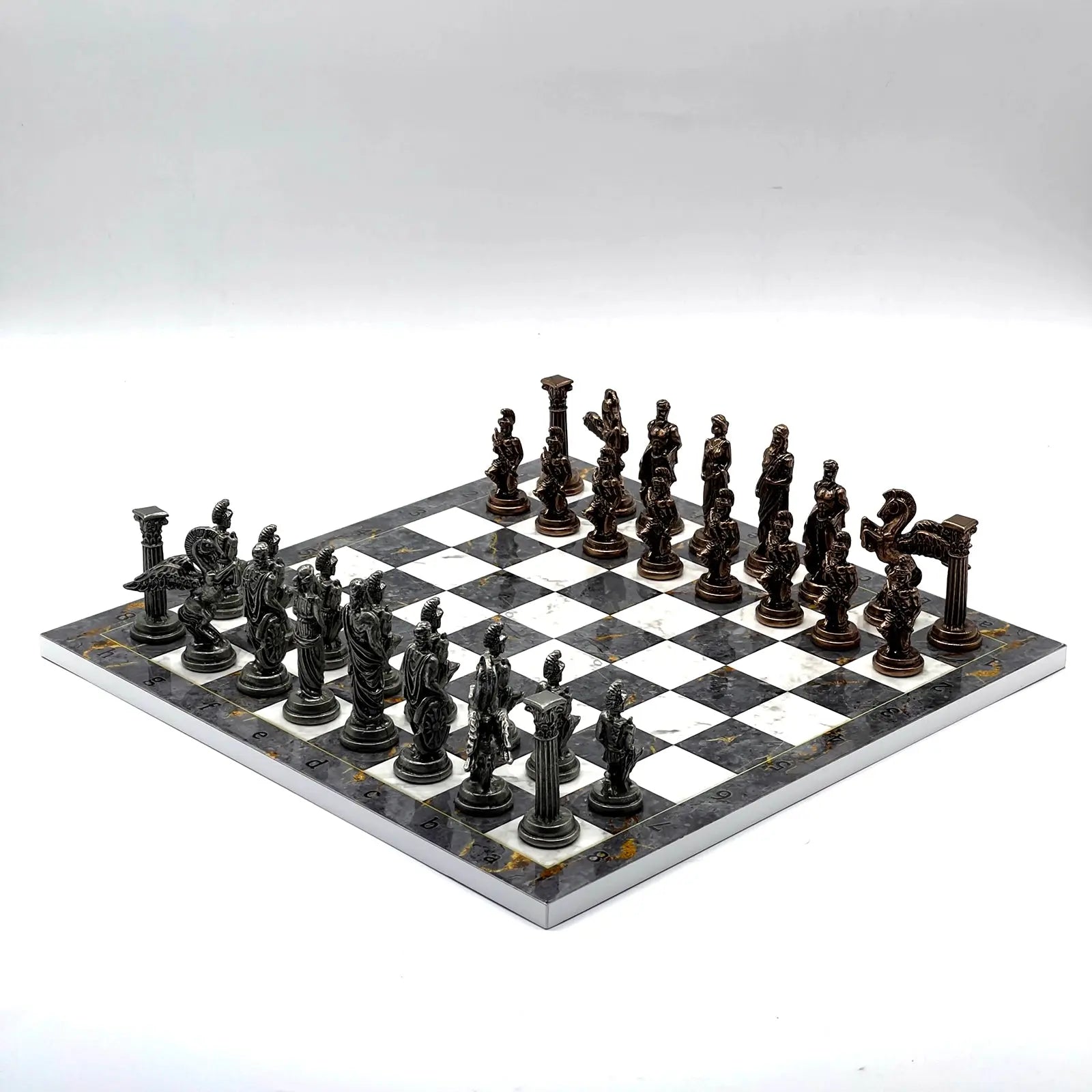 14" Gray Marble Pattern Chess Set With Pegasus Metal Chess Pieces