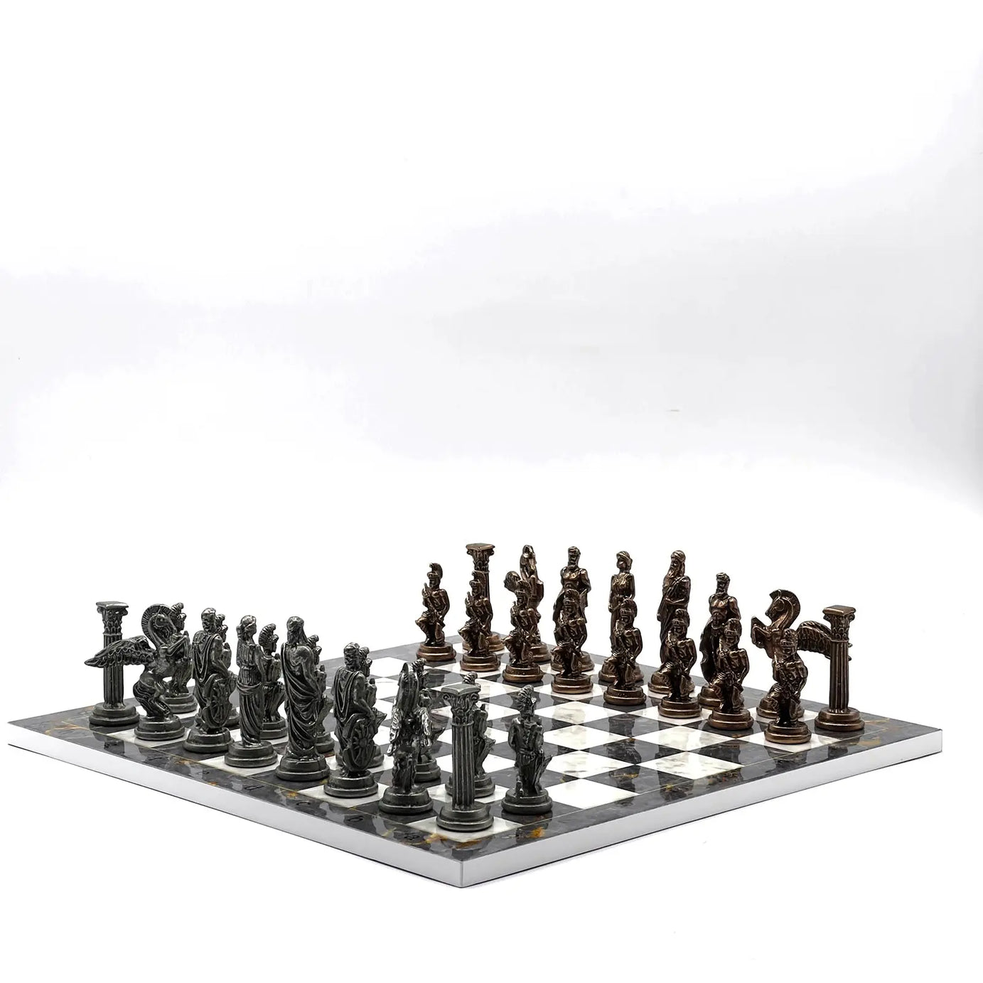 14" Gray Marble Pattern Chess Set With Pegasus Metal Chess Pieces