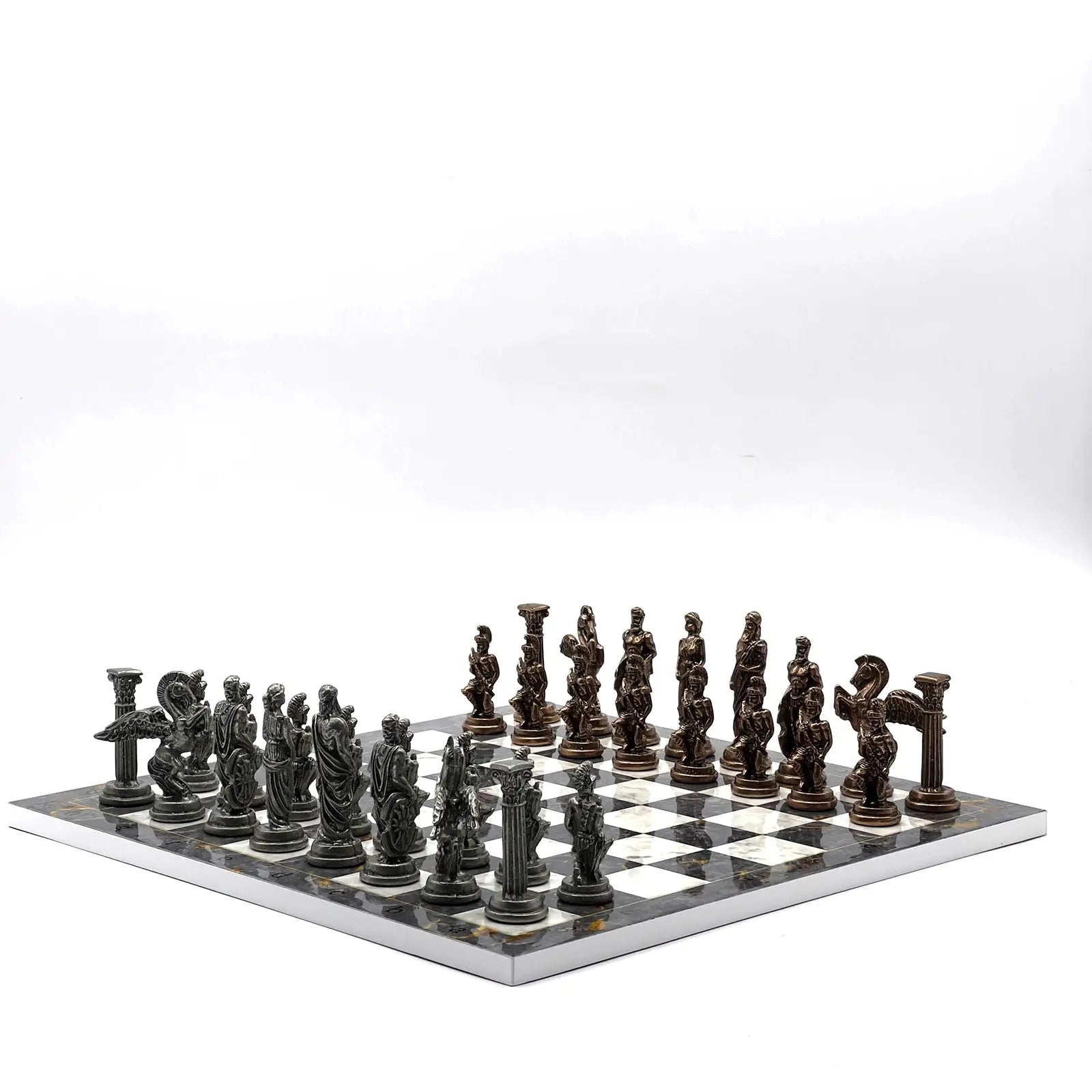 14" Gray Marble Pattern Chess Set With Pegasus Metal Chess Pieces