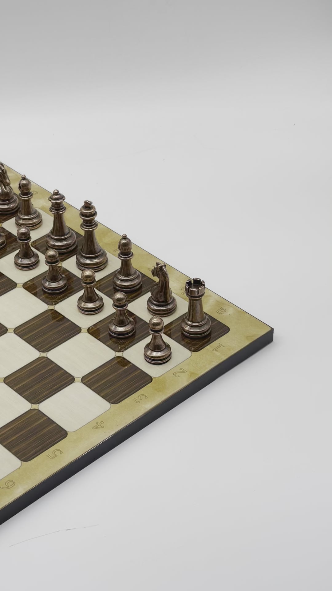 14" Brown Marble Pattern Chess Board With Classic Metal Chess Pieces