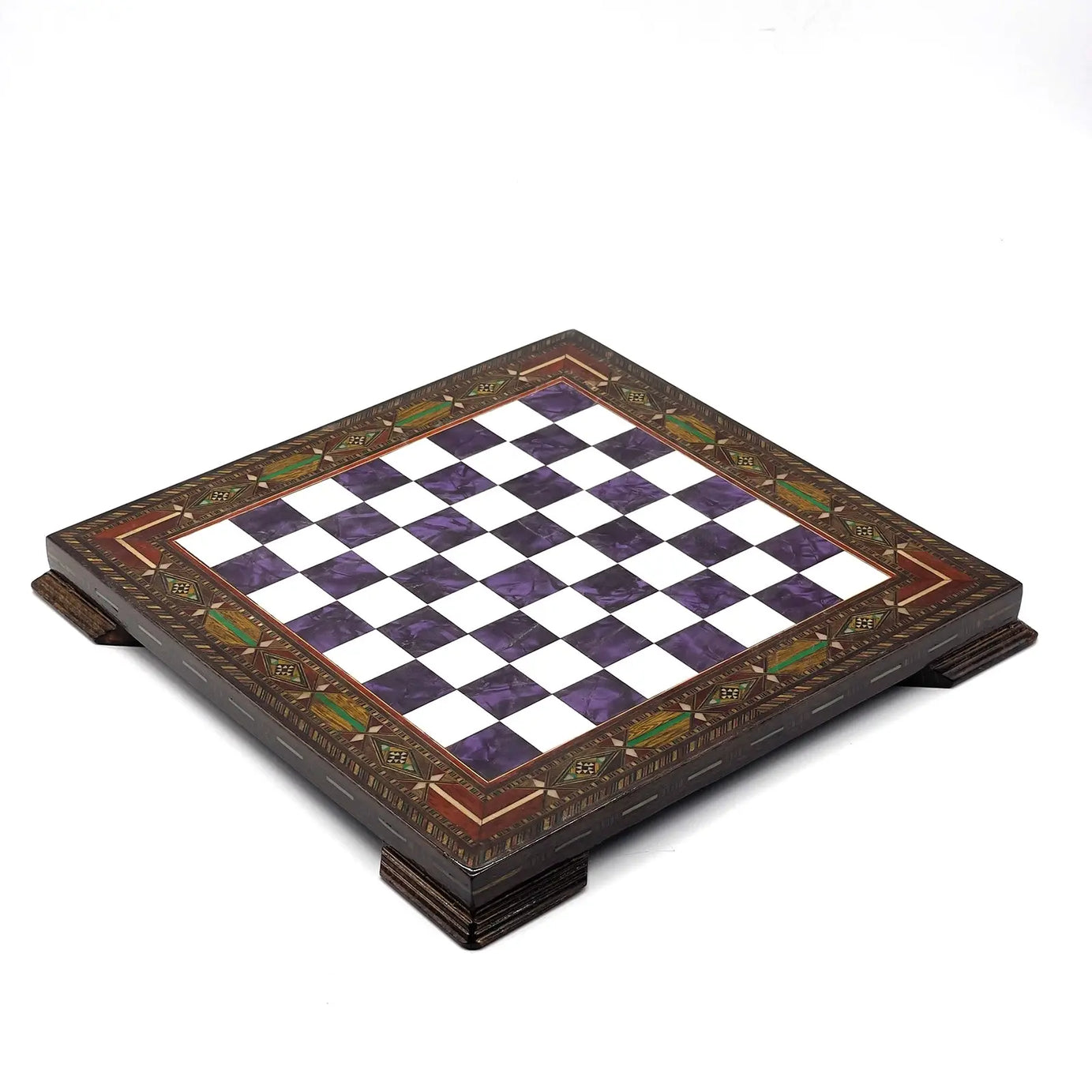 12.9" Purple Handmade Patterned Custom Wooden Chess Board With Legs