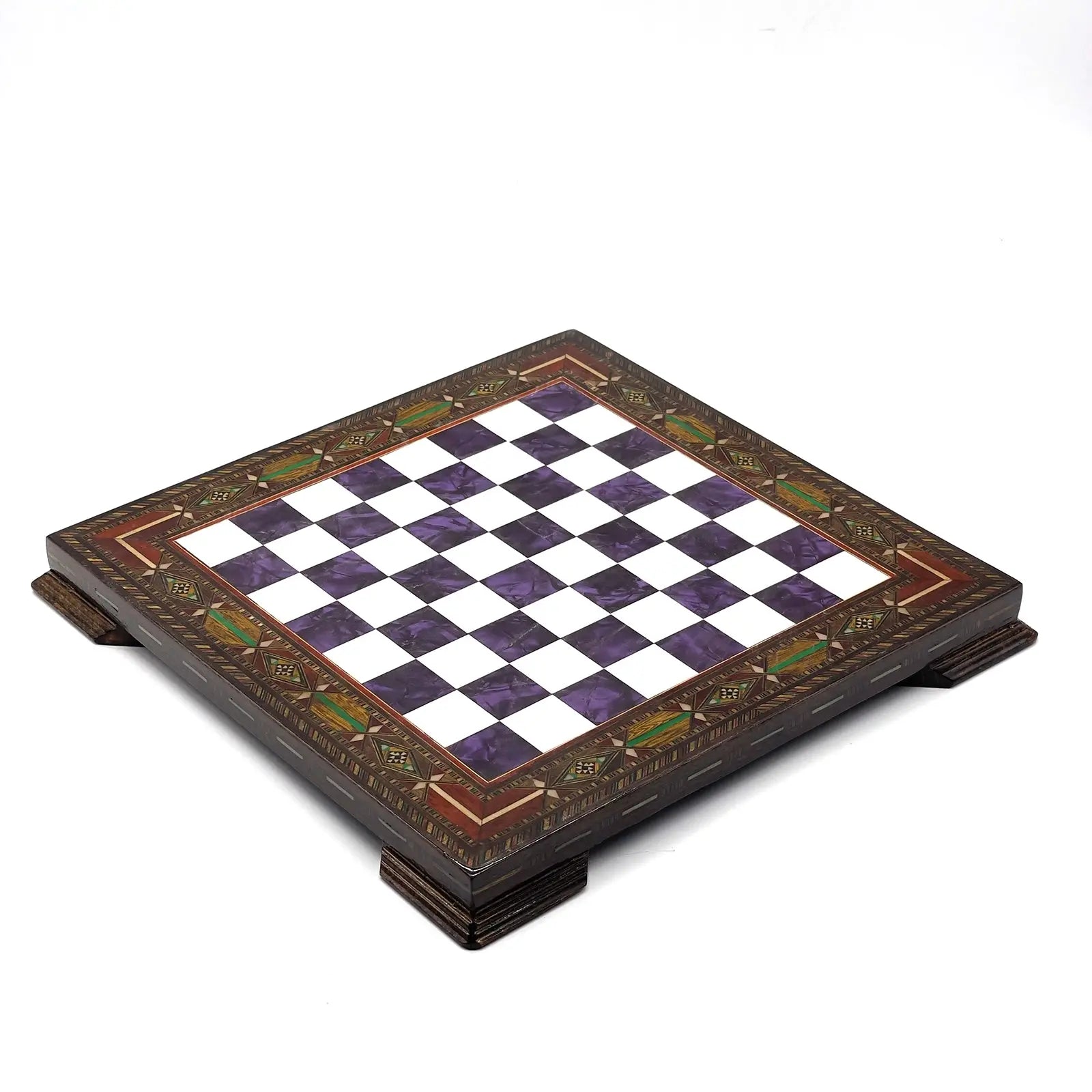 12.9" Purple Handmade Patterned Custom Wooden Chess Board With Legs