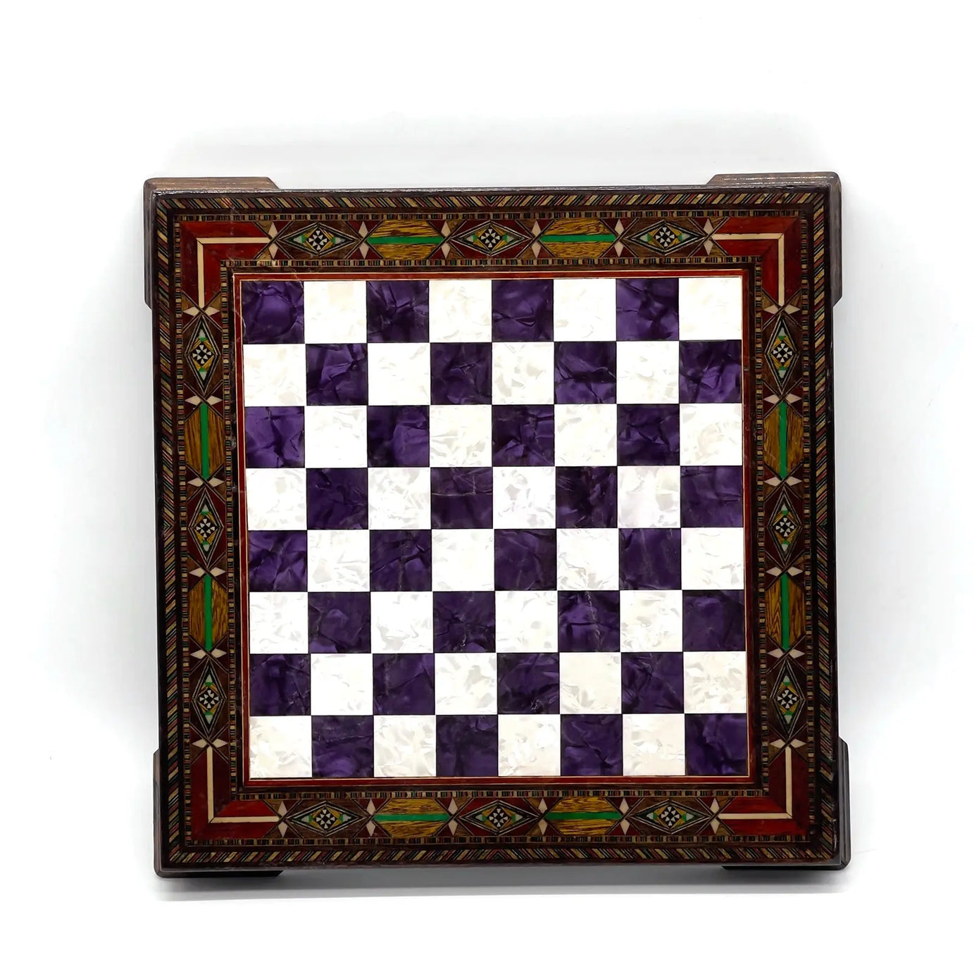 12.9" Purple Handmade Patterned Custom Wooden Chess Board With Legs