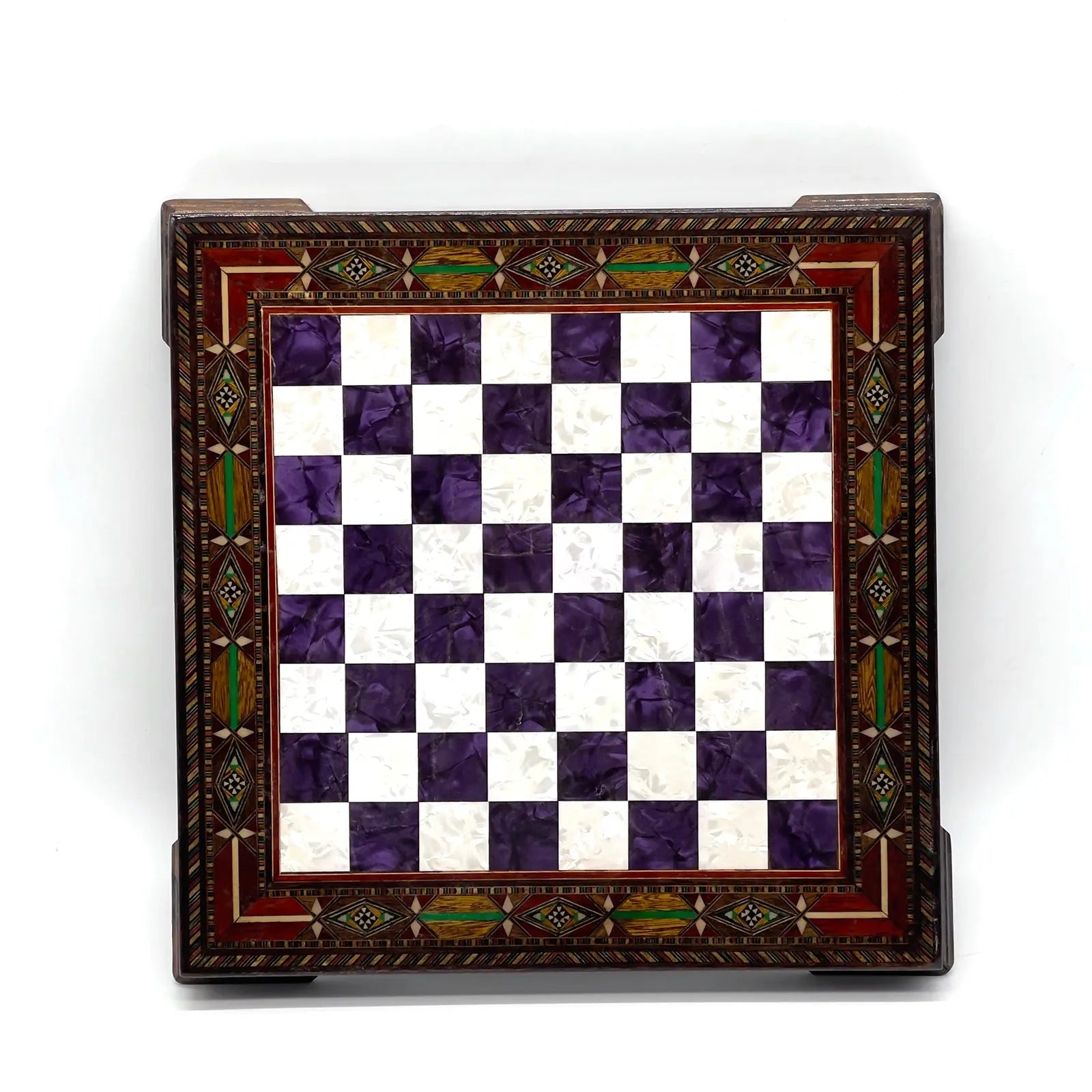 12.9" Purple Handmade Patterned Custom Wooden Chess Board With Legs