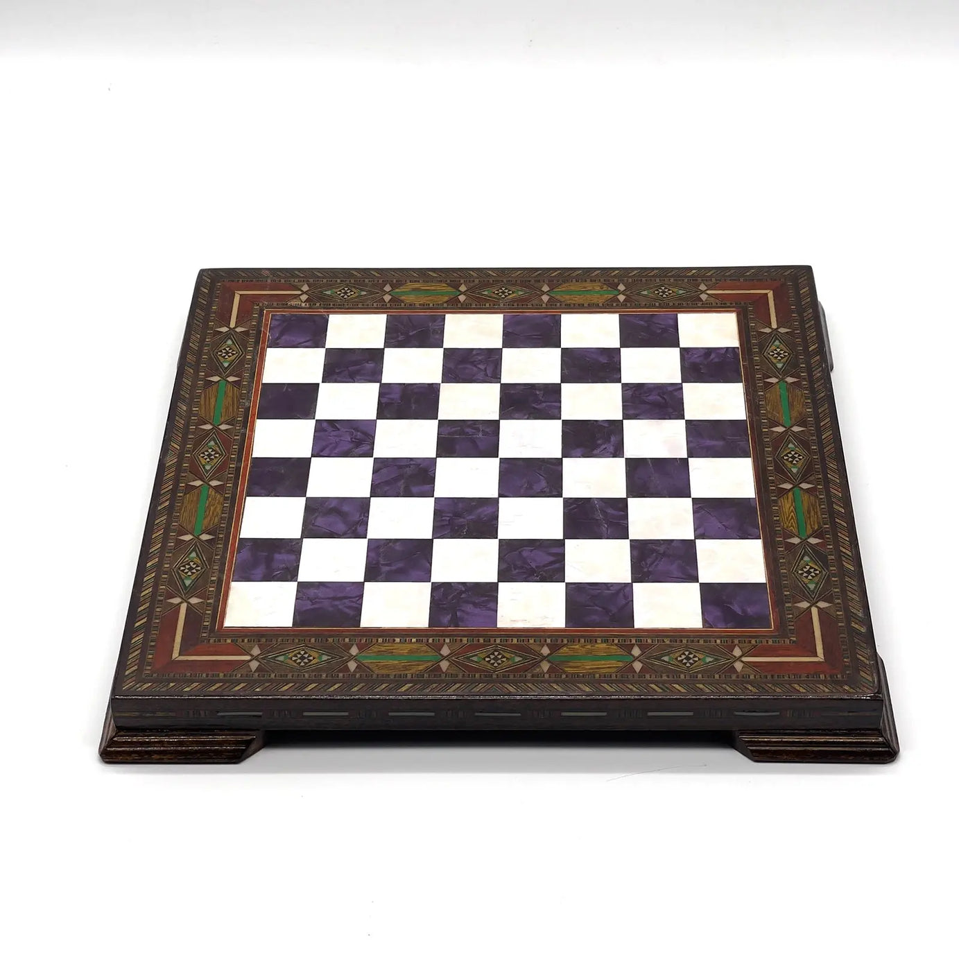 12.9" Purple Handmade Patterned Custom Wooden Chess Board With Legs
