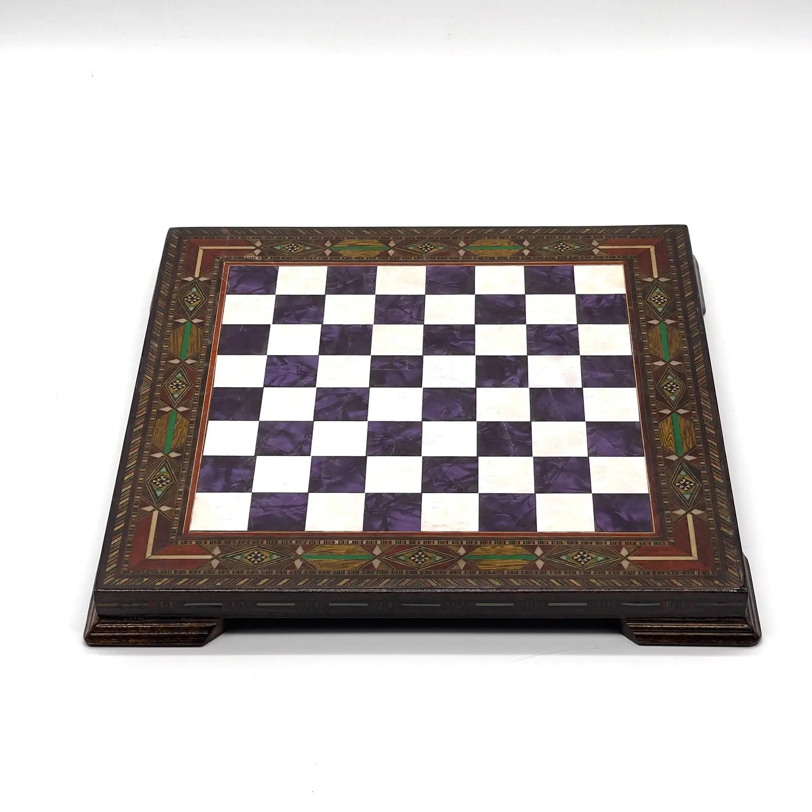 12.9" Purple Handmade Patterned Custom Wooden Chess Board With Legs