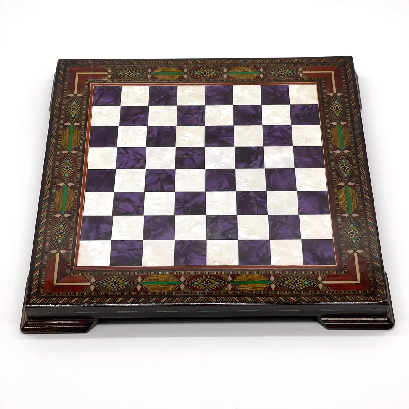 12.9" Purple Handmade Patterned Custom Wooden Chess Board With Legs