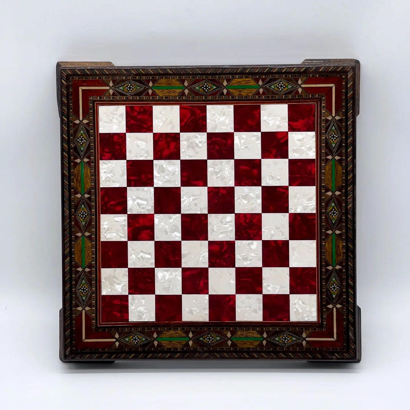 12.9" Handmade Patterned Custom Wooden Red Chess Board with Legs