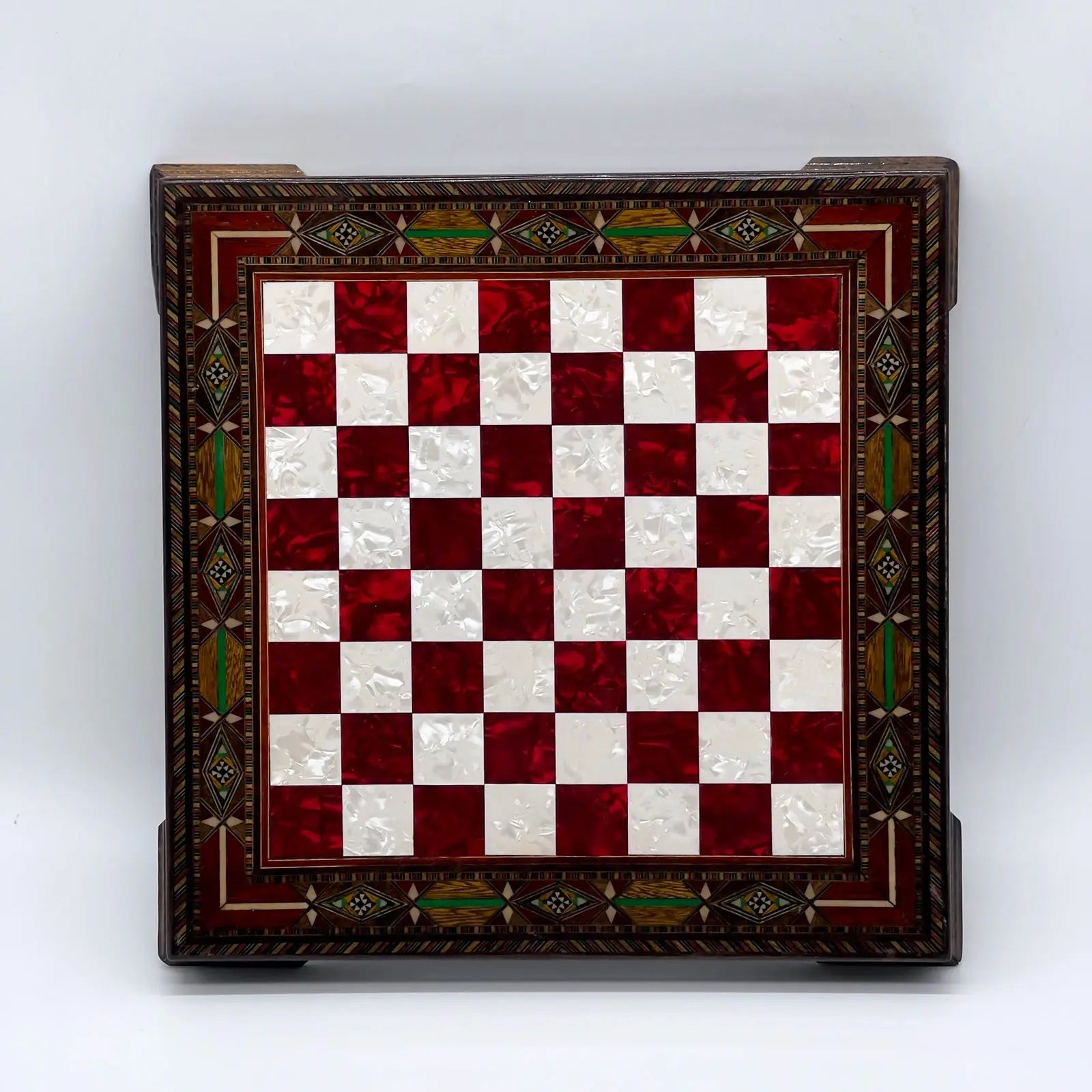 12.9" Handmade Patterned Custom Wooden Red Chess Board with Legs