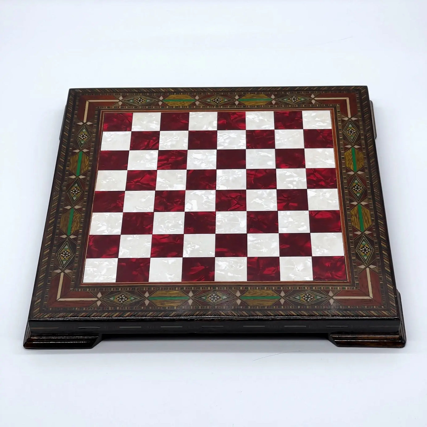 12.9" Handmade Patterned Custom Wooden Red Chess Board with Legs
