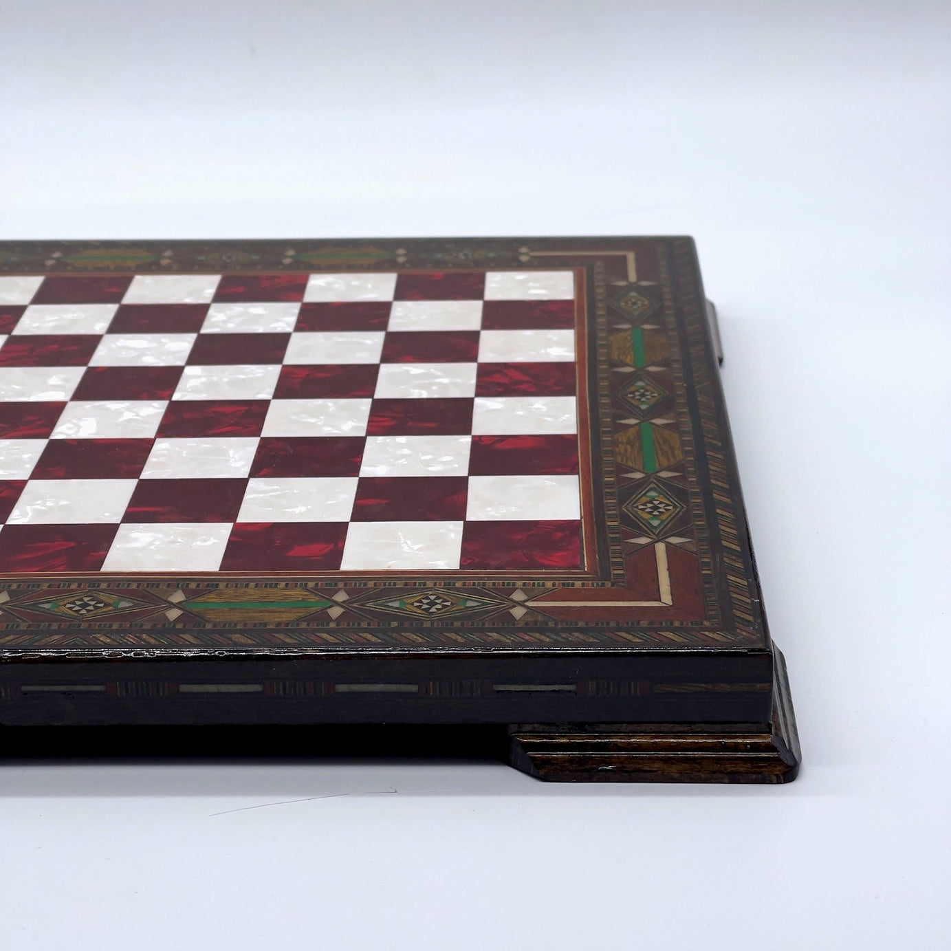 12.9" Handmade Patterned Custom Wooden Red Chess Board with Legs
