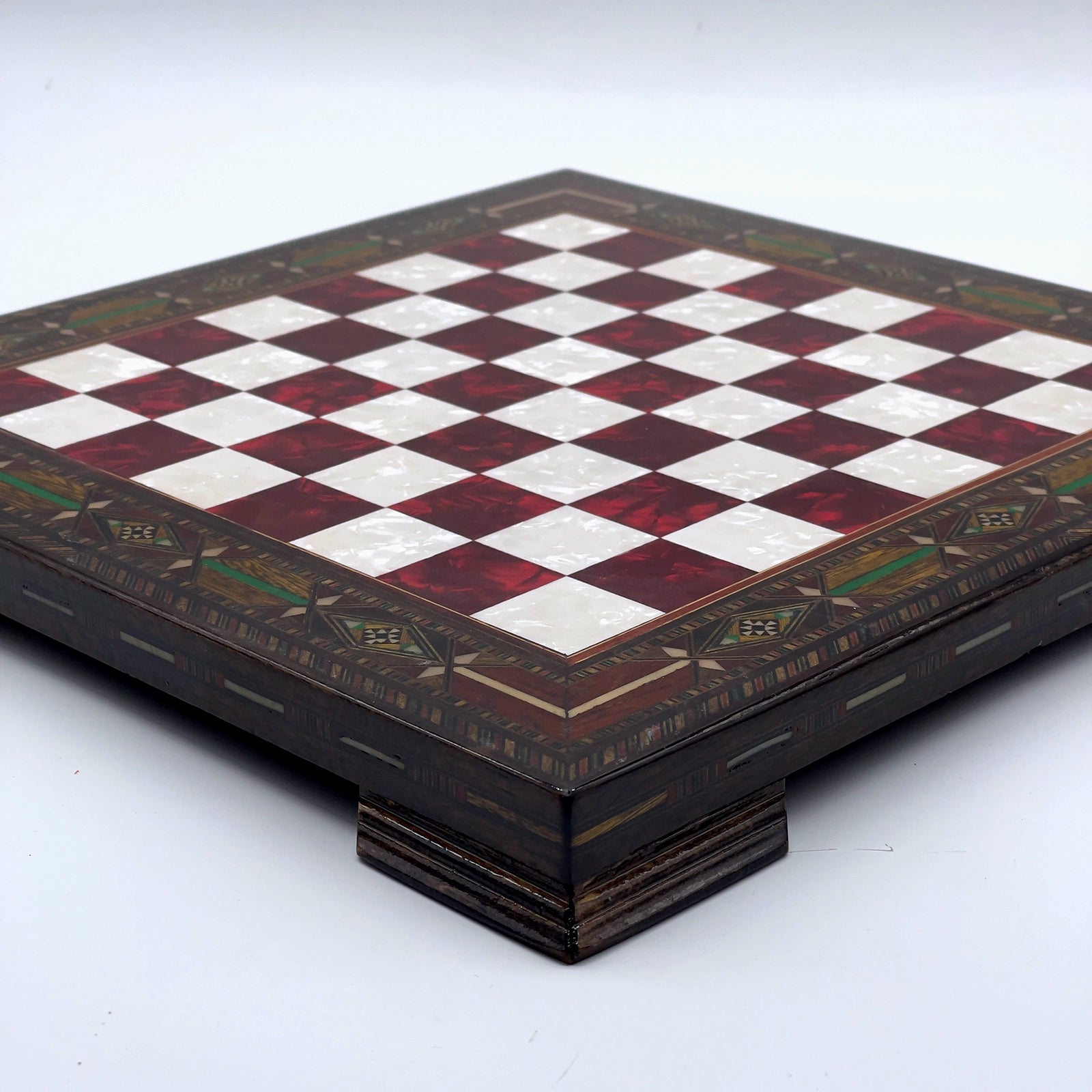 12.9" Handmade Patterned Custom Wooden Red Chess Board with Legs