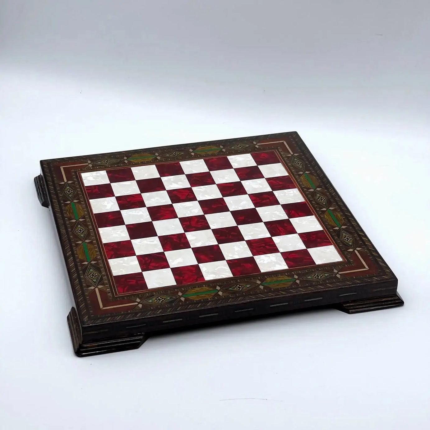12.9" Handmade Patterned Custom Wooden Red Chess Board with Legs