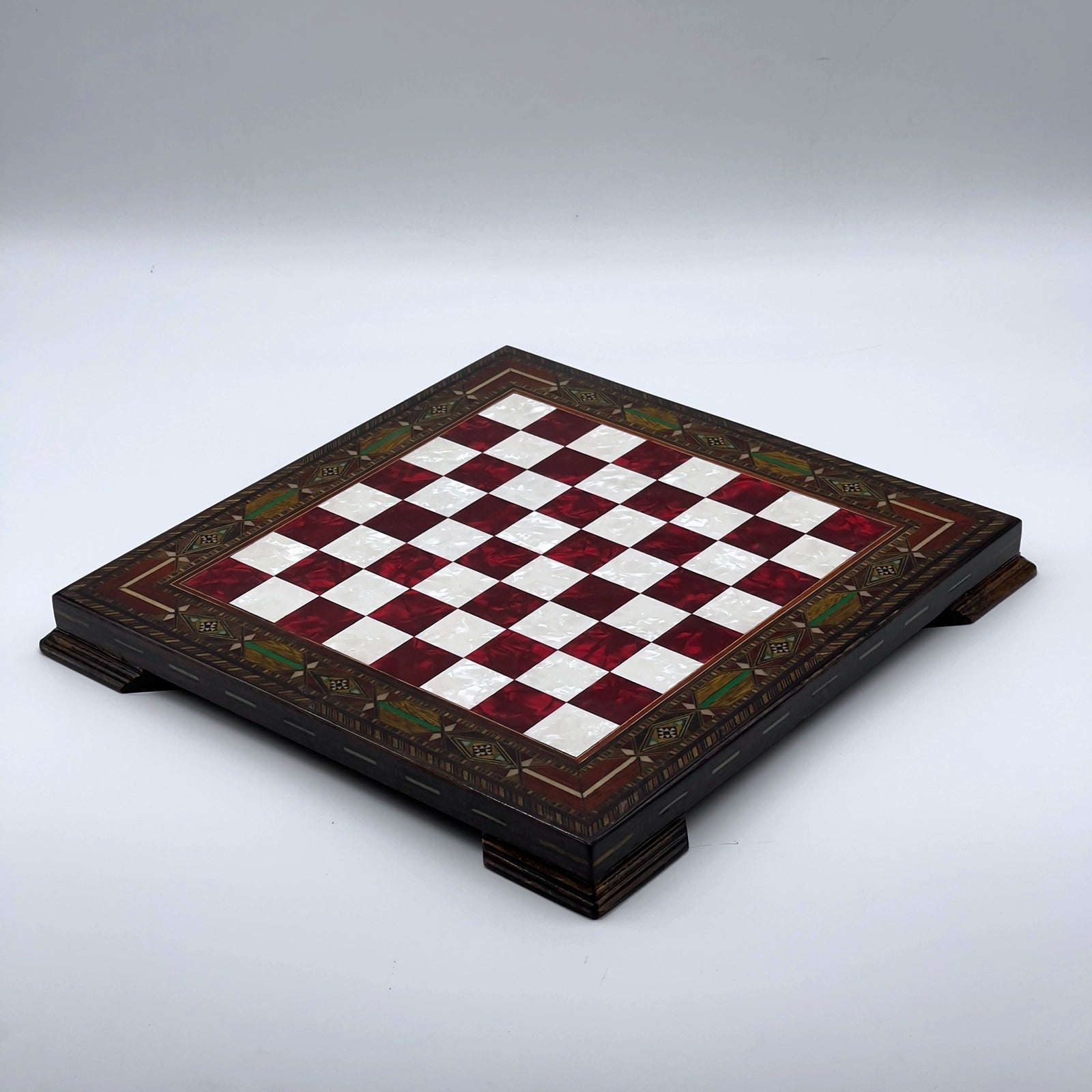 12.9" Handmade Patterned Custom Wooden Red Chess Board with Legs