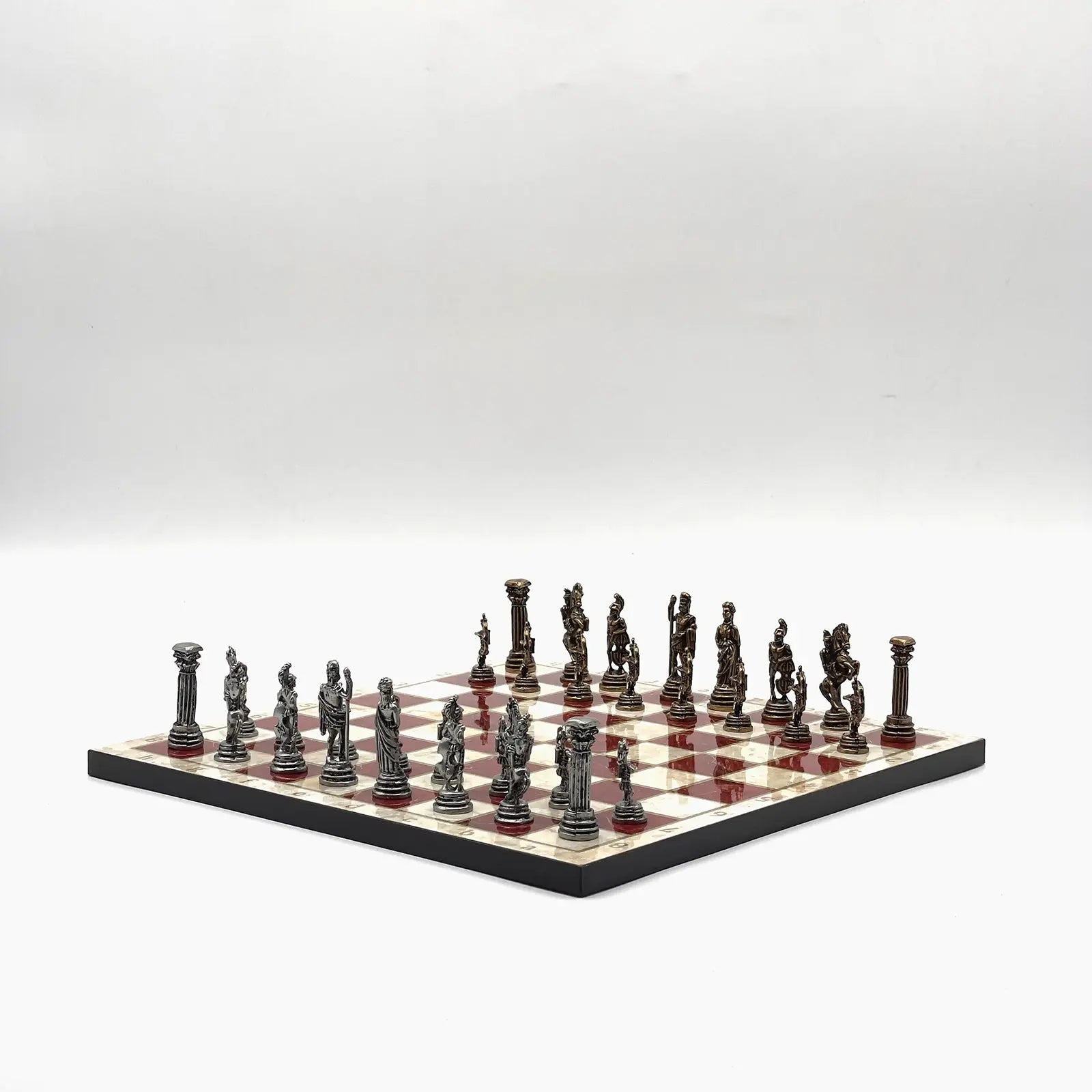 11.8" Red Marble Pattern Chess Set With Crusaders Metal Chess Pieces