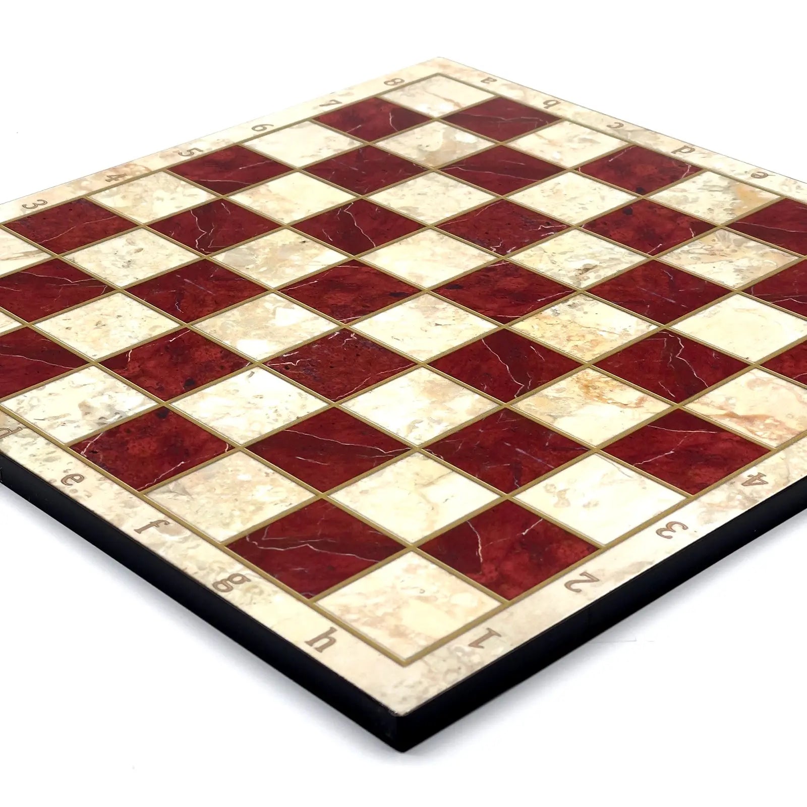 14" Red Marble Patterned Wooden Set With Wooden Chess Pieces Set