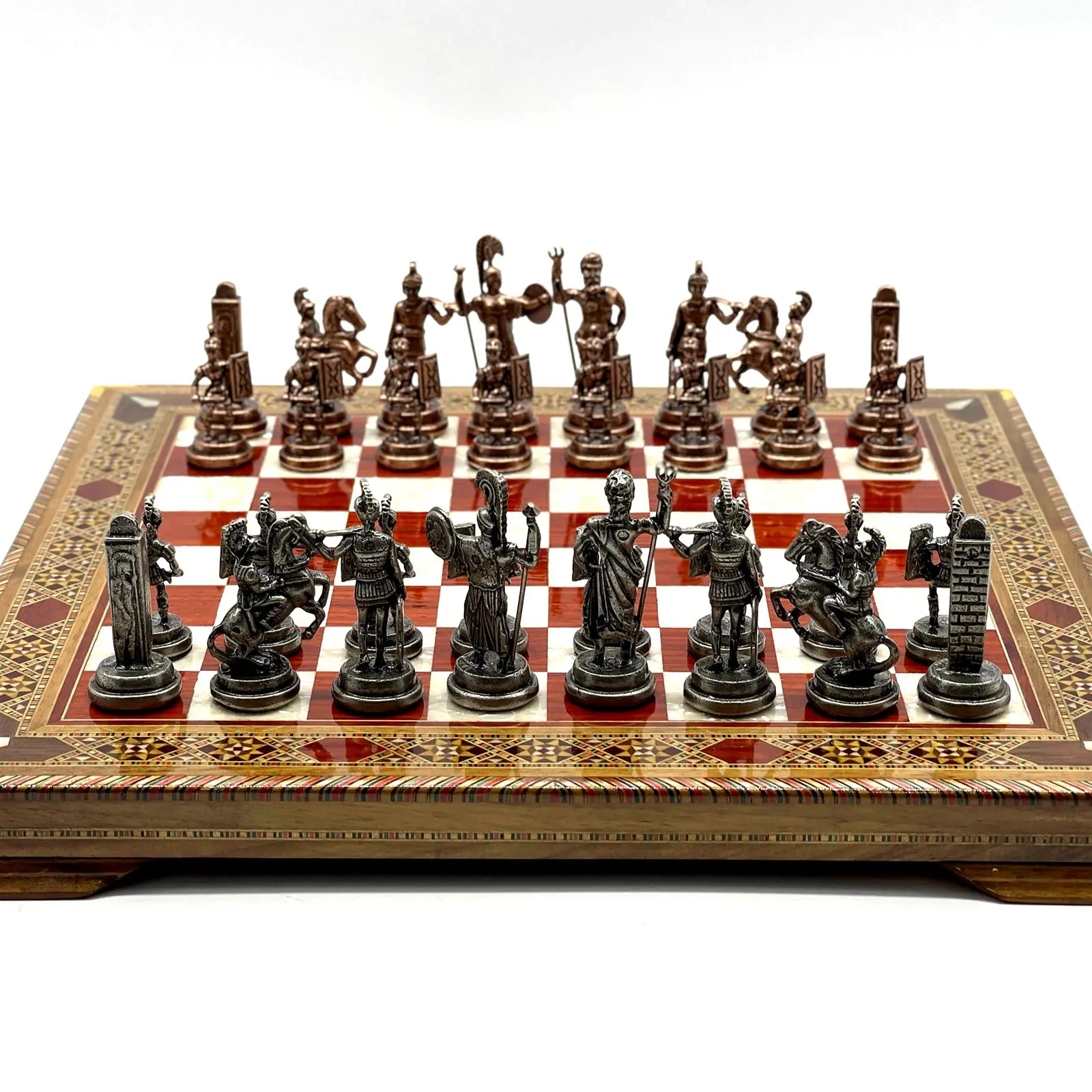 13" Personalized Rosewood Chess Set with Greek Metal Chess Pieces