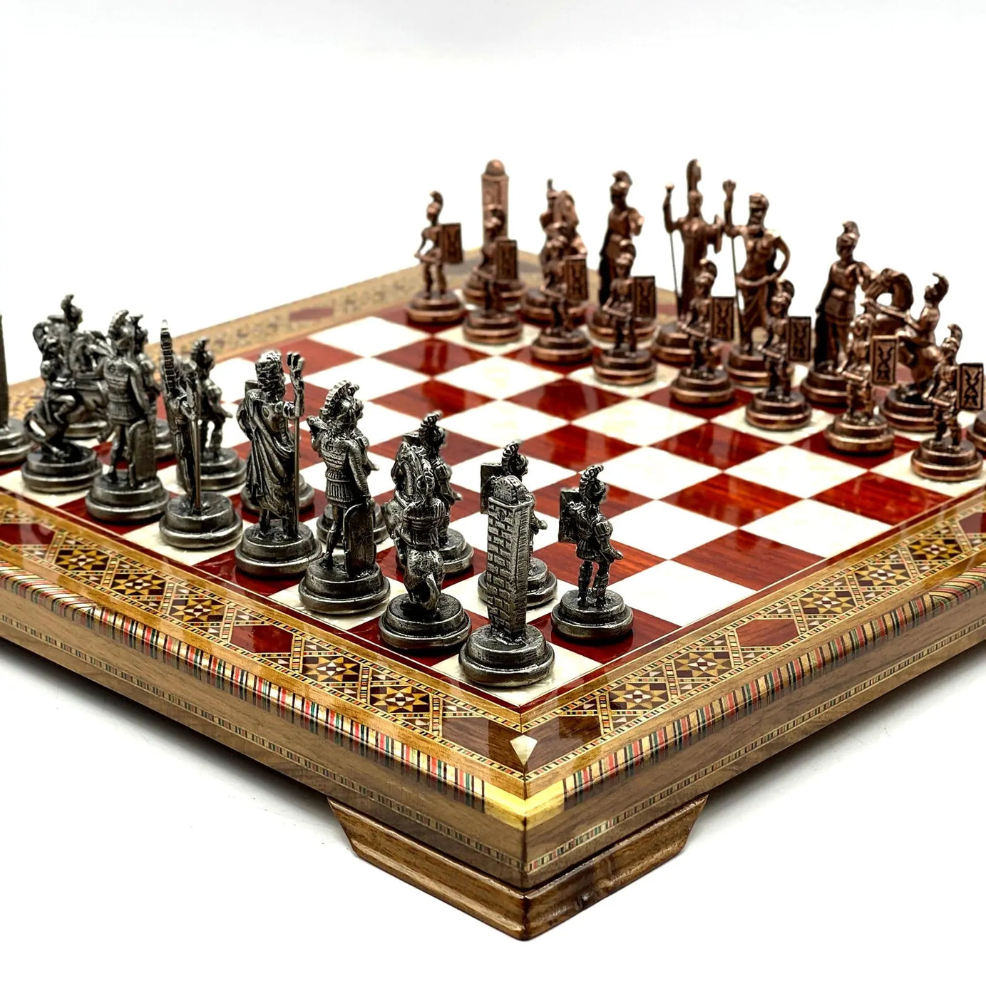 13" Personalized Rosewood Chess Set with Greek Metal Chess Pieces