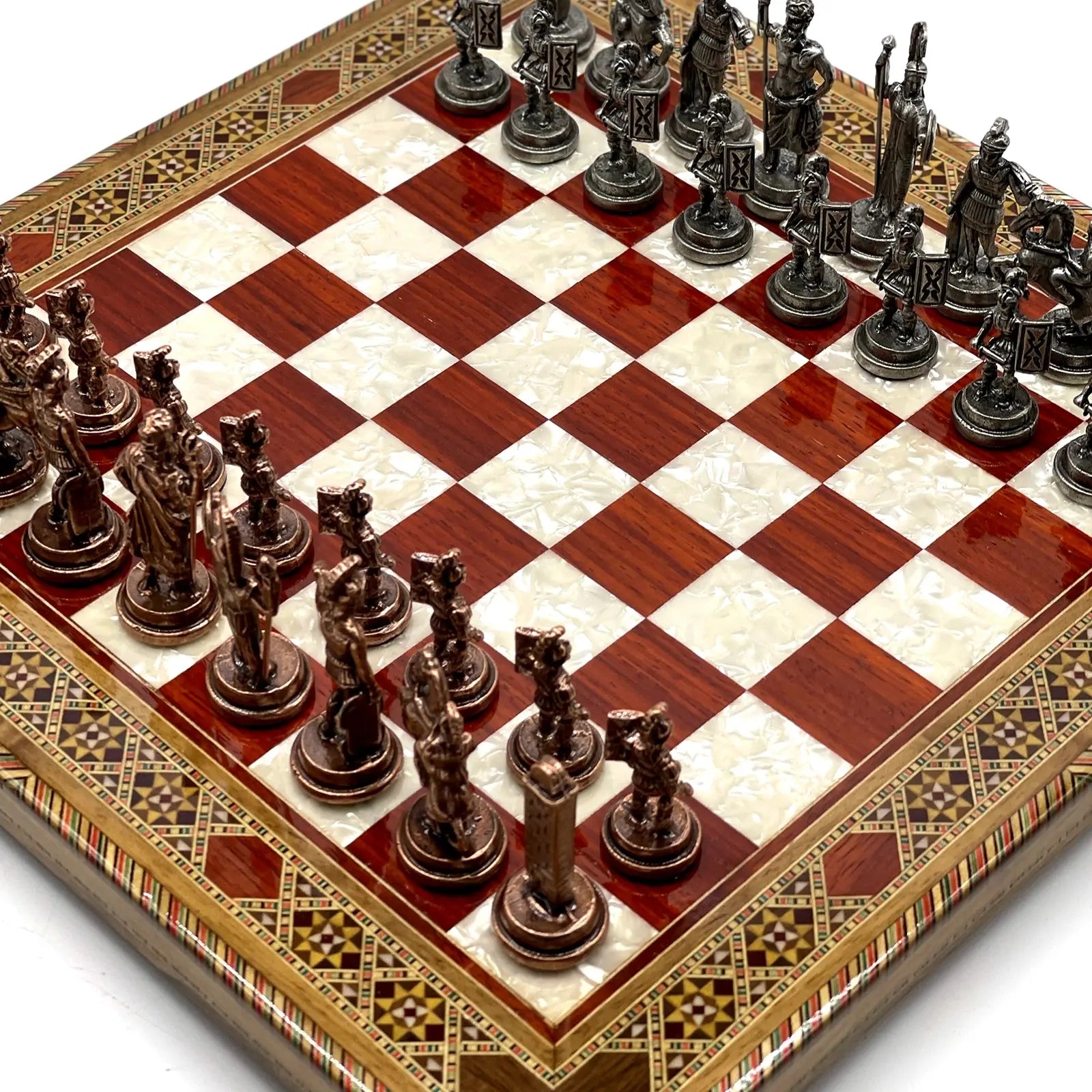 13" Personalized Rosewood Chess Set with Greek Metal Chess Pieces