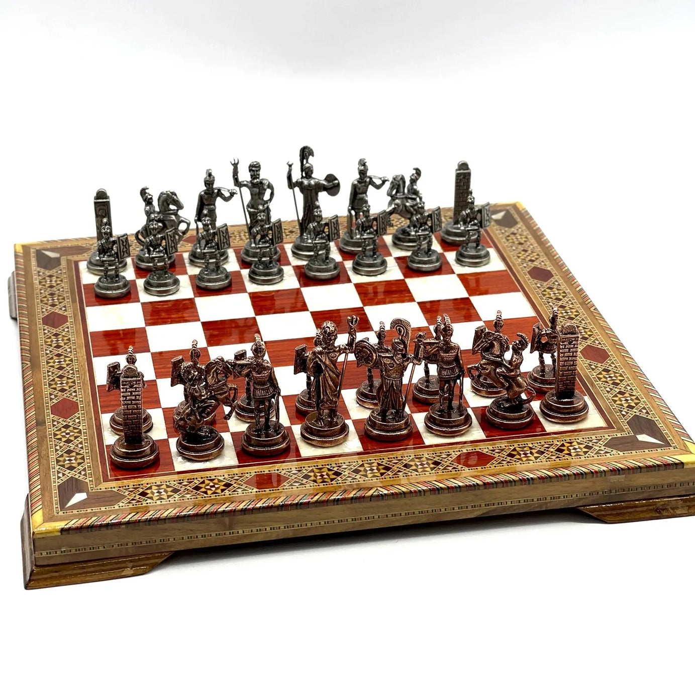 13" Personalized Rosewood Chess Set with Greek Metal Chess Pieces