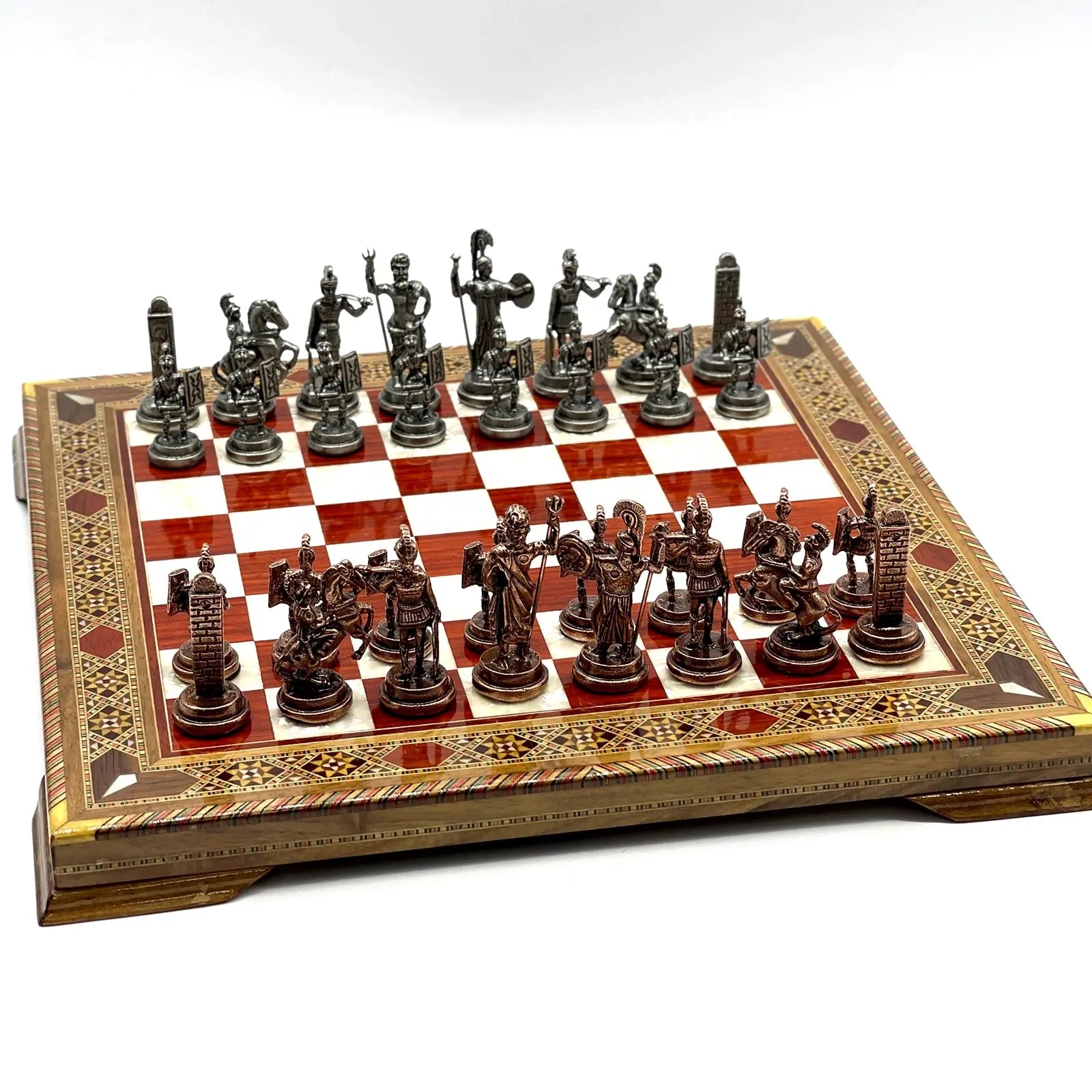13" Personalized Rosewood Chess Set with Greek Metal Chess Pieces