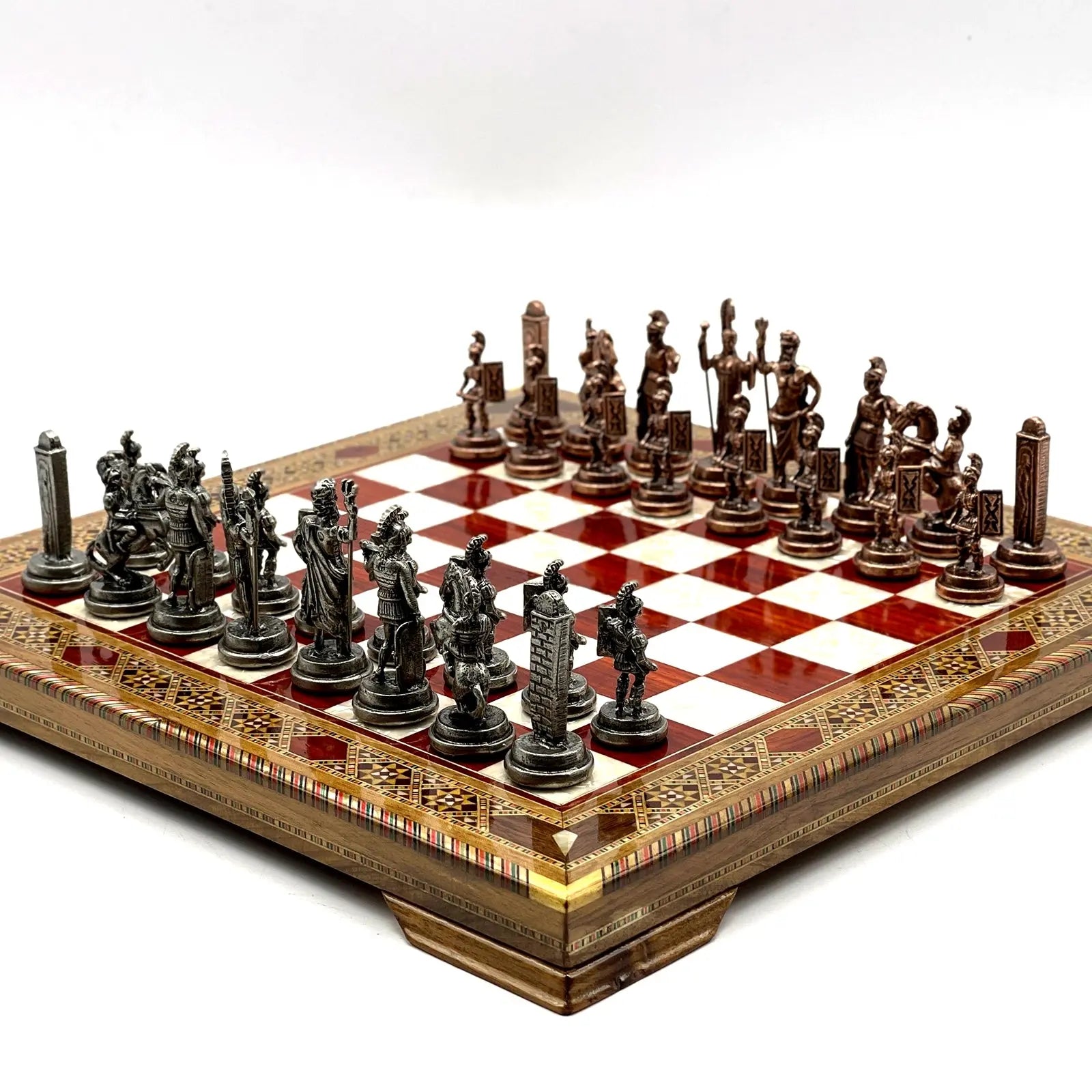 13" Personalized Rosewood Chess Set with Greek Metal Chess Pieces